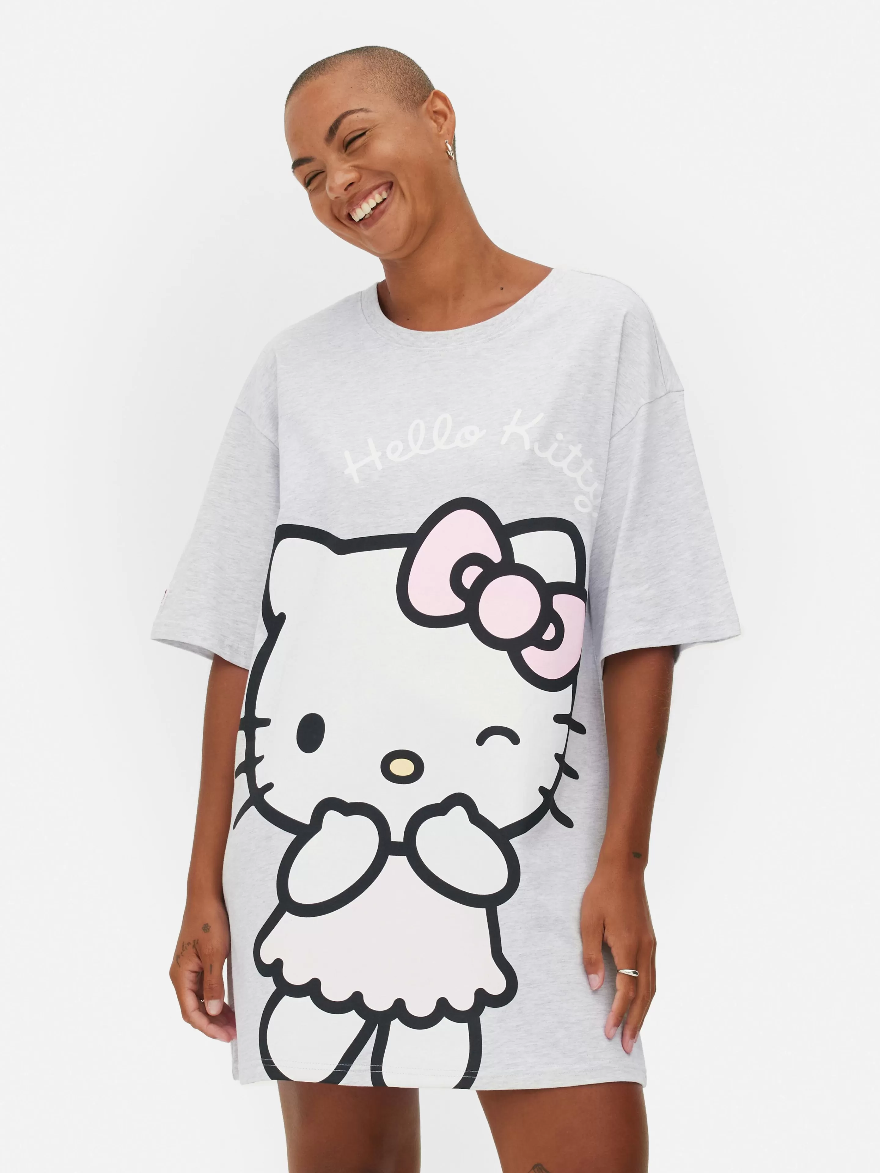 Primark Schlafshirts Und Nachthemden | „Hello Kitty“ Schlaf-T-Shirt Im Oversized-Look Grau meliert