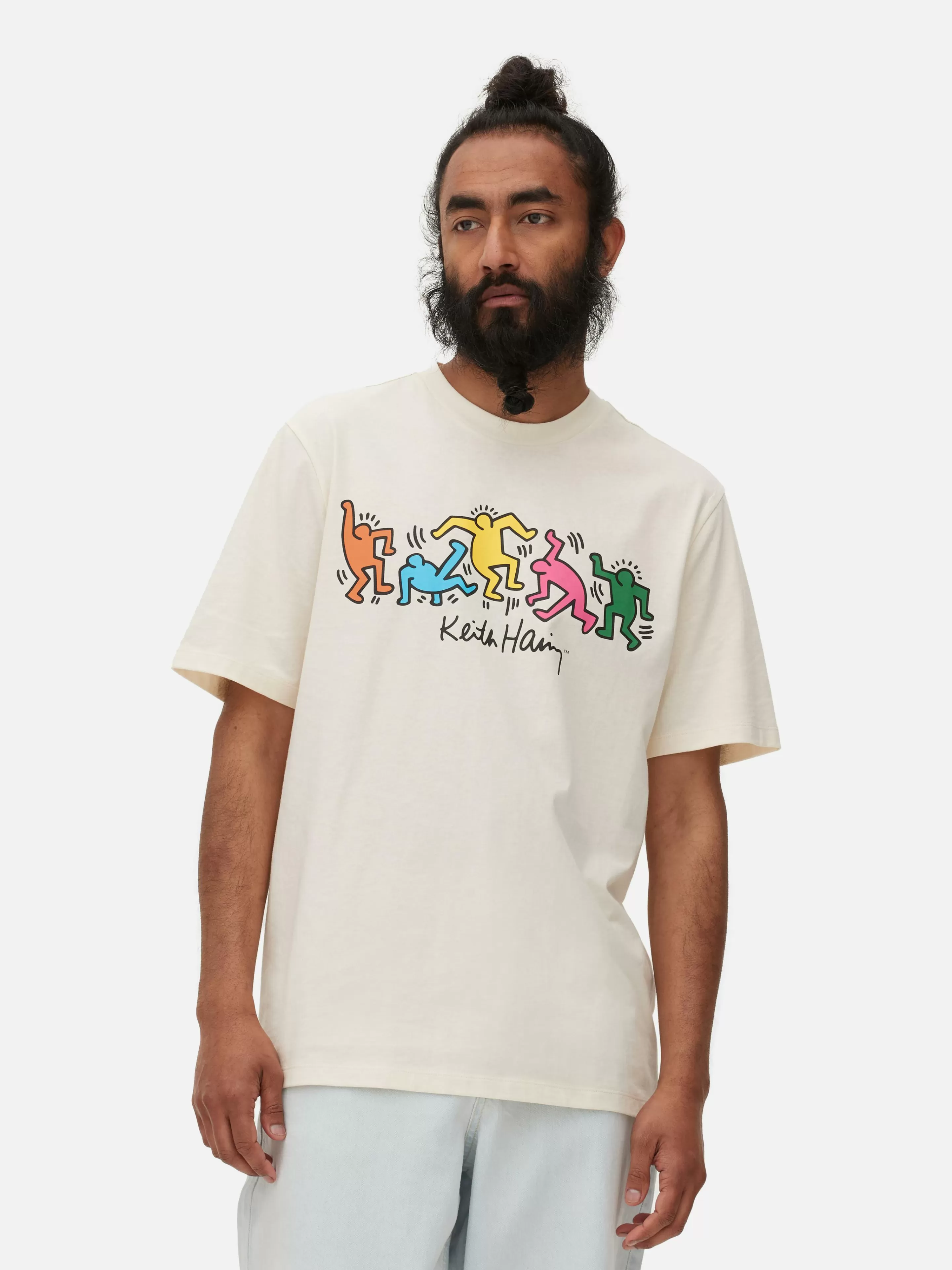 Primark Tops Und T-Shirts | „Keith Haring“ T-Shirt Mit Untitled (Dance)-Print Ecrufarben