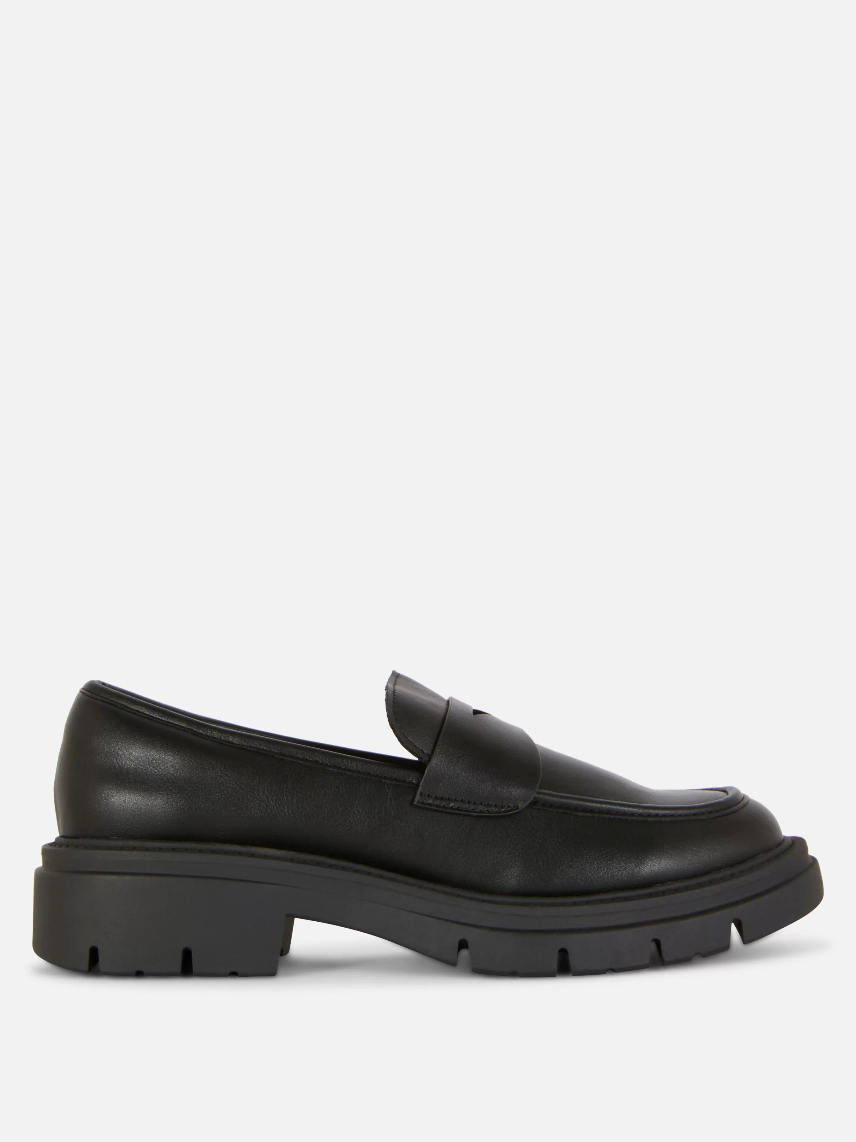 Primark Flache Schuhe | Kunstleder-Loafer Mit Dicker Sohle Schwarz