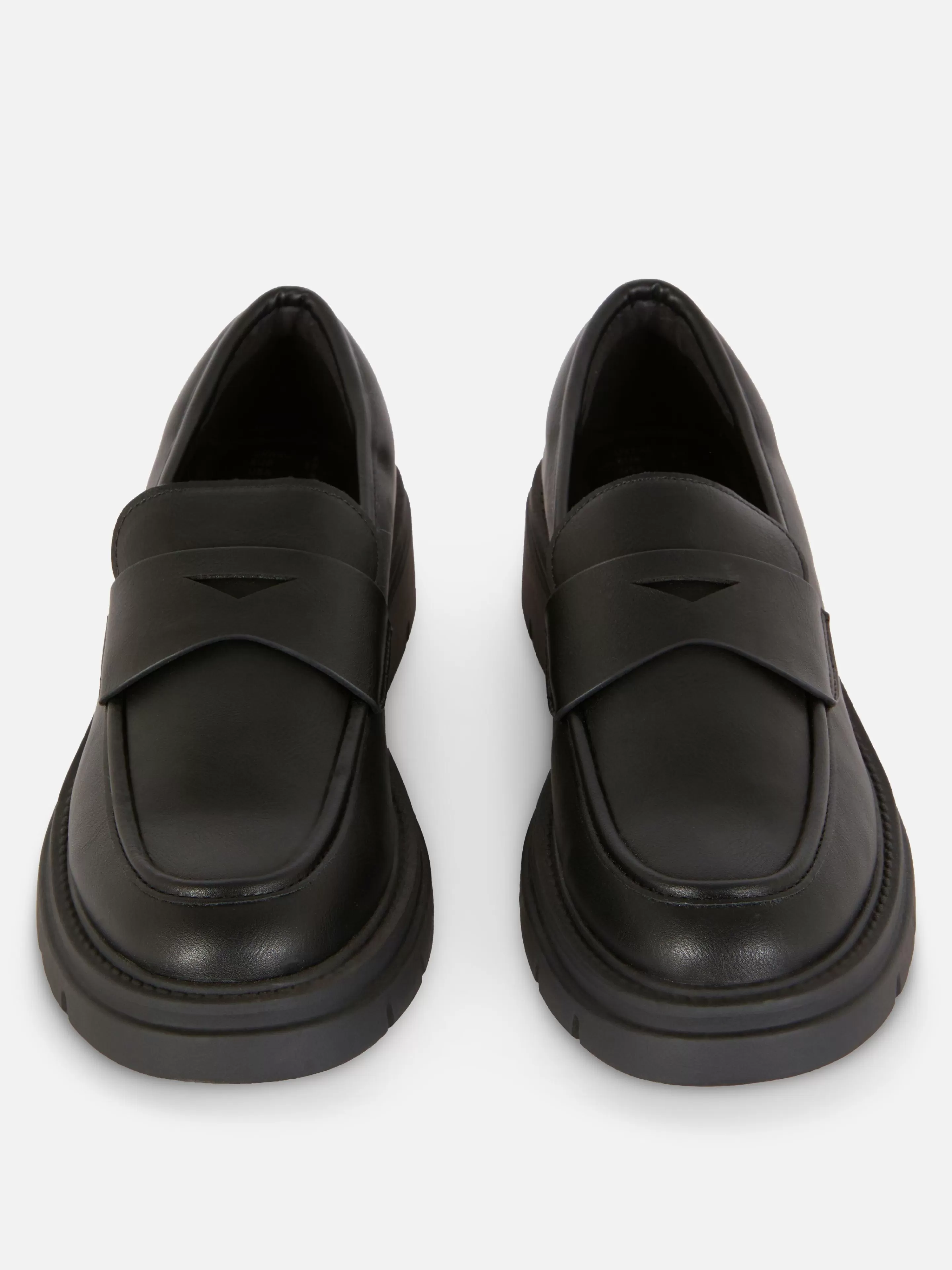 Primark Flache Schuhe | Kunstleder-Loafer Mit Dicker Sohle Schwarz