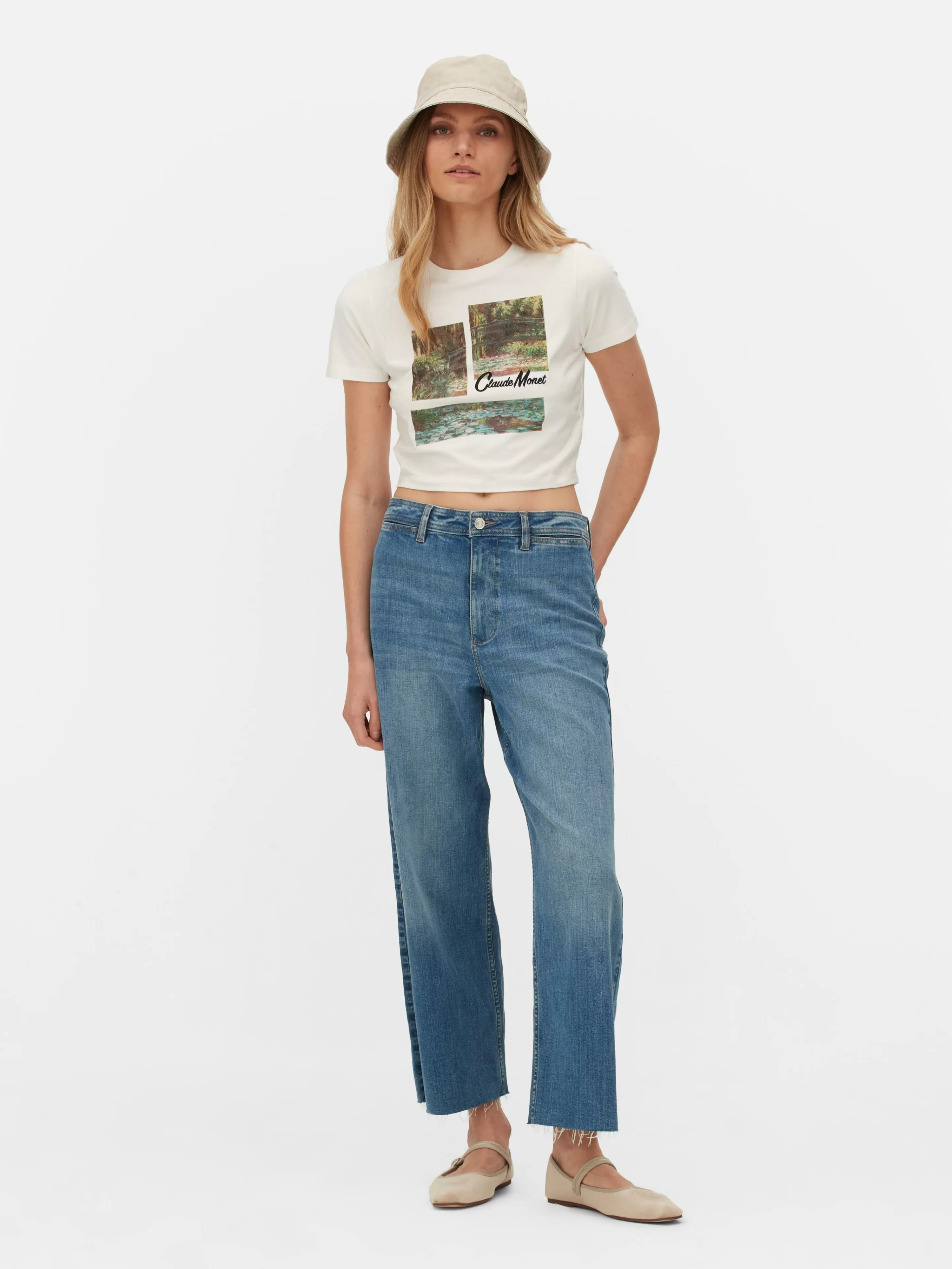 Primark Tops Und T-Shirts | Kurzes „Claude Monet“ T-Shirt Mit Grafik Elfenbeinfarben