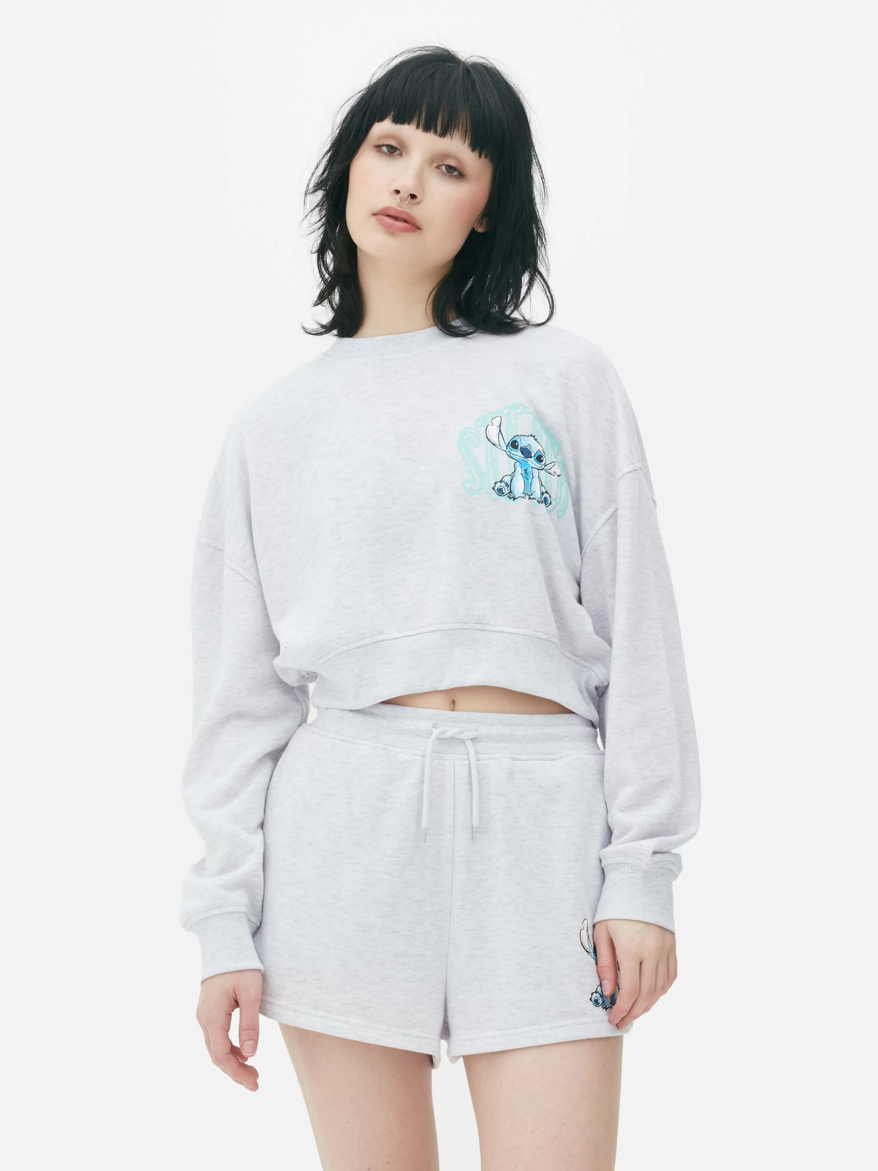 Primark Hoodies Und Sweatshirts | Kurzes „Disneys Stitch“ Sweatshirt Grau meliert