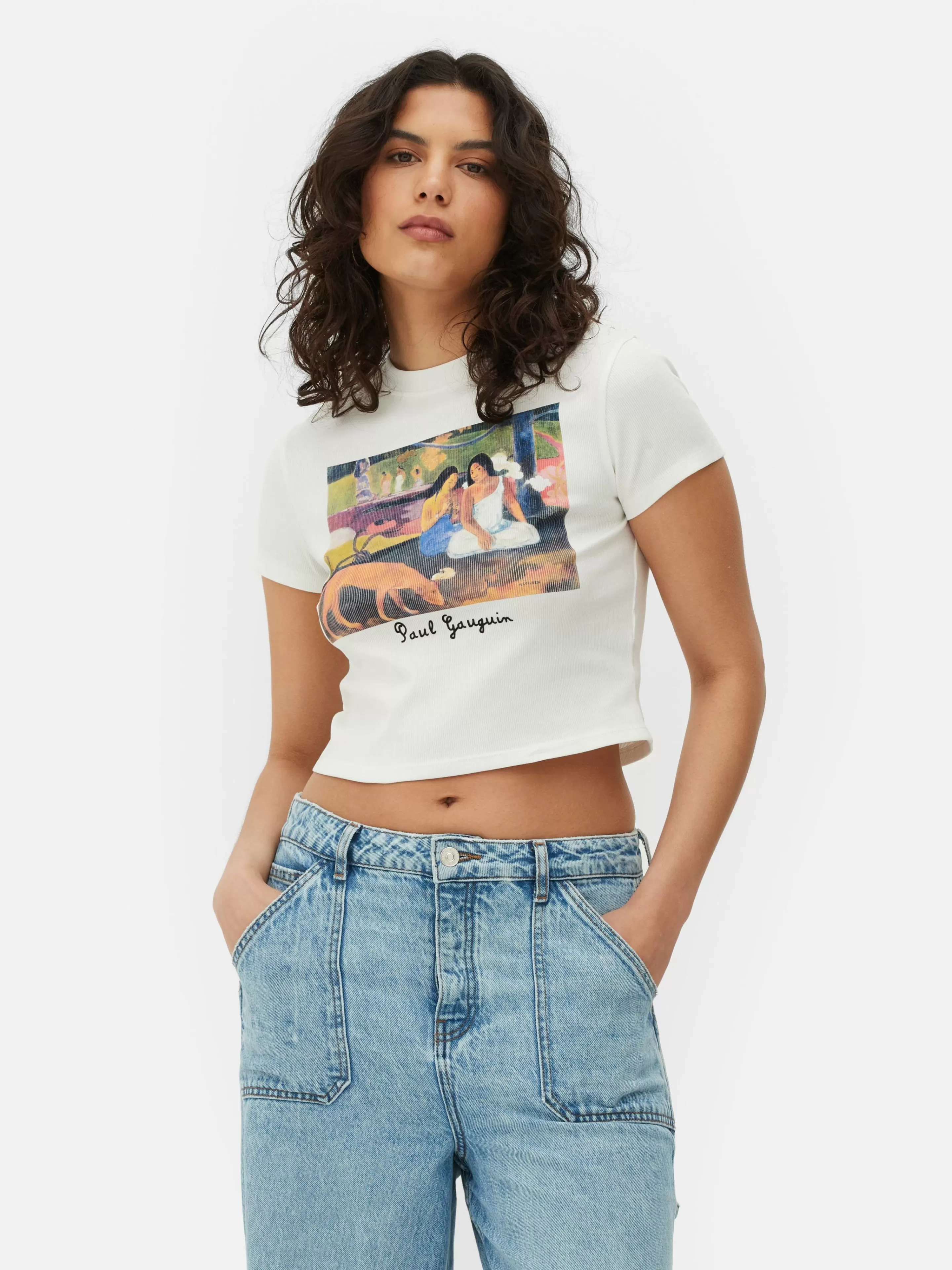 Primark Grafik-T-Shirts Und -Sweatshirts | Tops Und T-Shirts | Kurzes, Geripptes „Paul Gauguin“ T-Shirt Weiß