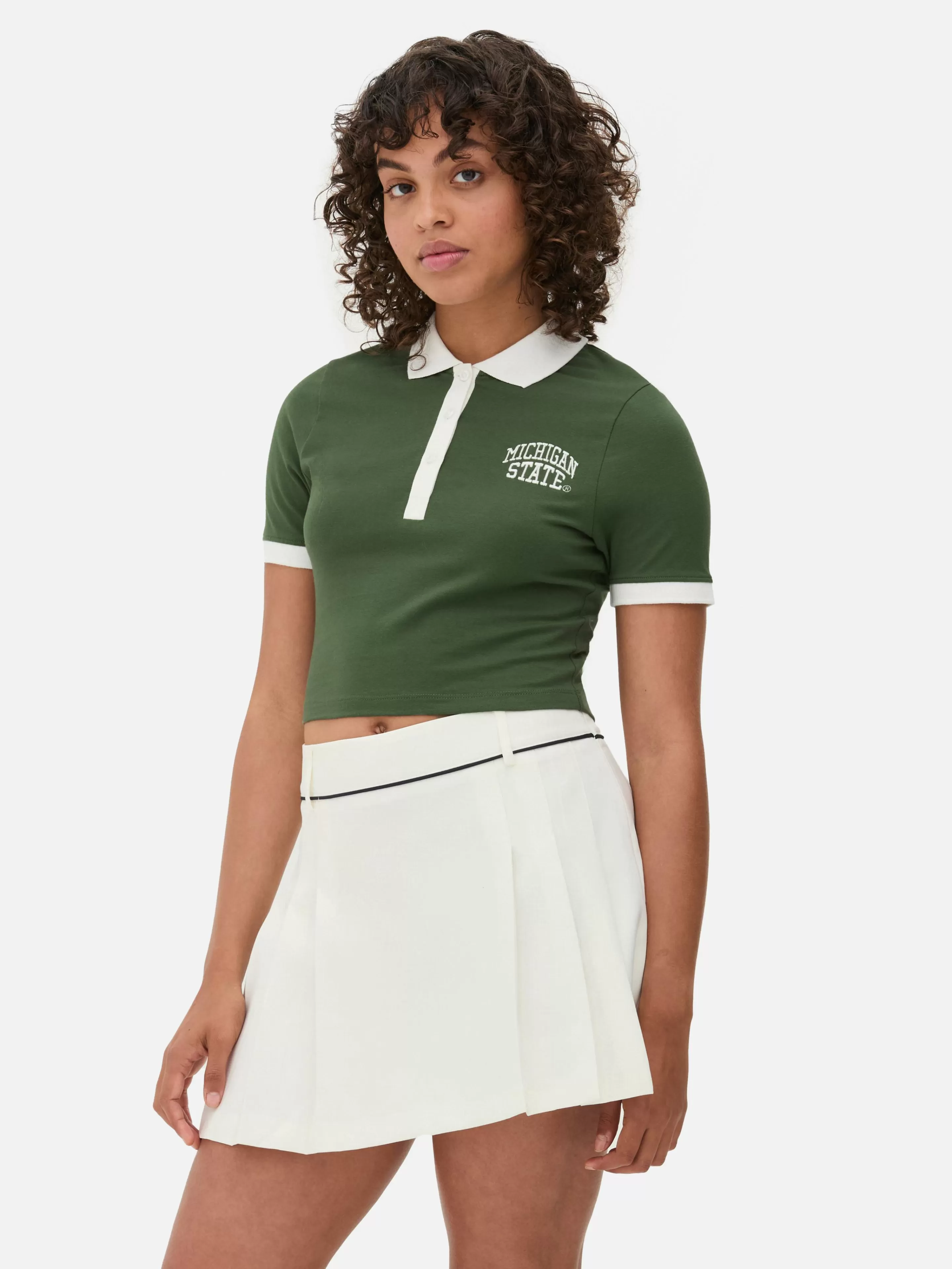 Primark Tops Und T-Shirts | Kurzes „Michigan State“ Poloshirt Grün