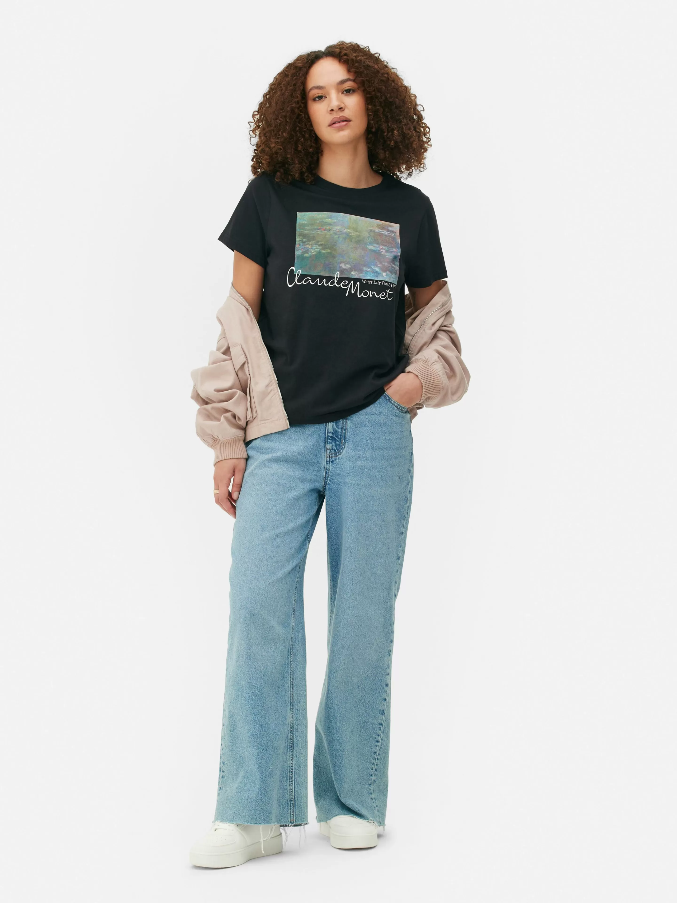 Primark Tops Und T-Shirts | Kurzärmeliges „Claude Monet“ T-Shirt Schwarz