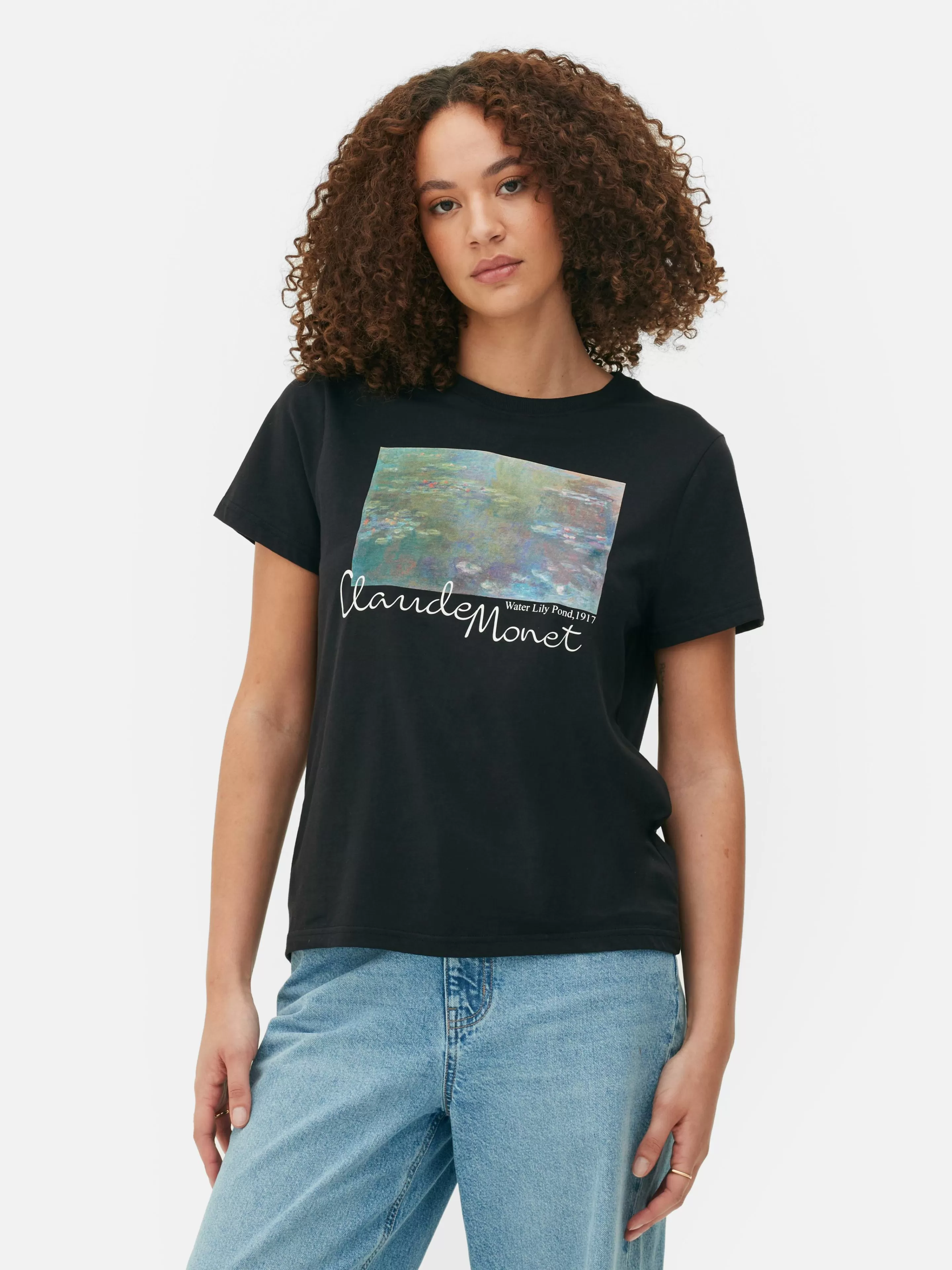 Primark Tops Und T-Shirts | Kurzärmeliges „Claude Monet“ T-Shirt Schwarz