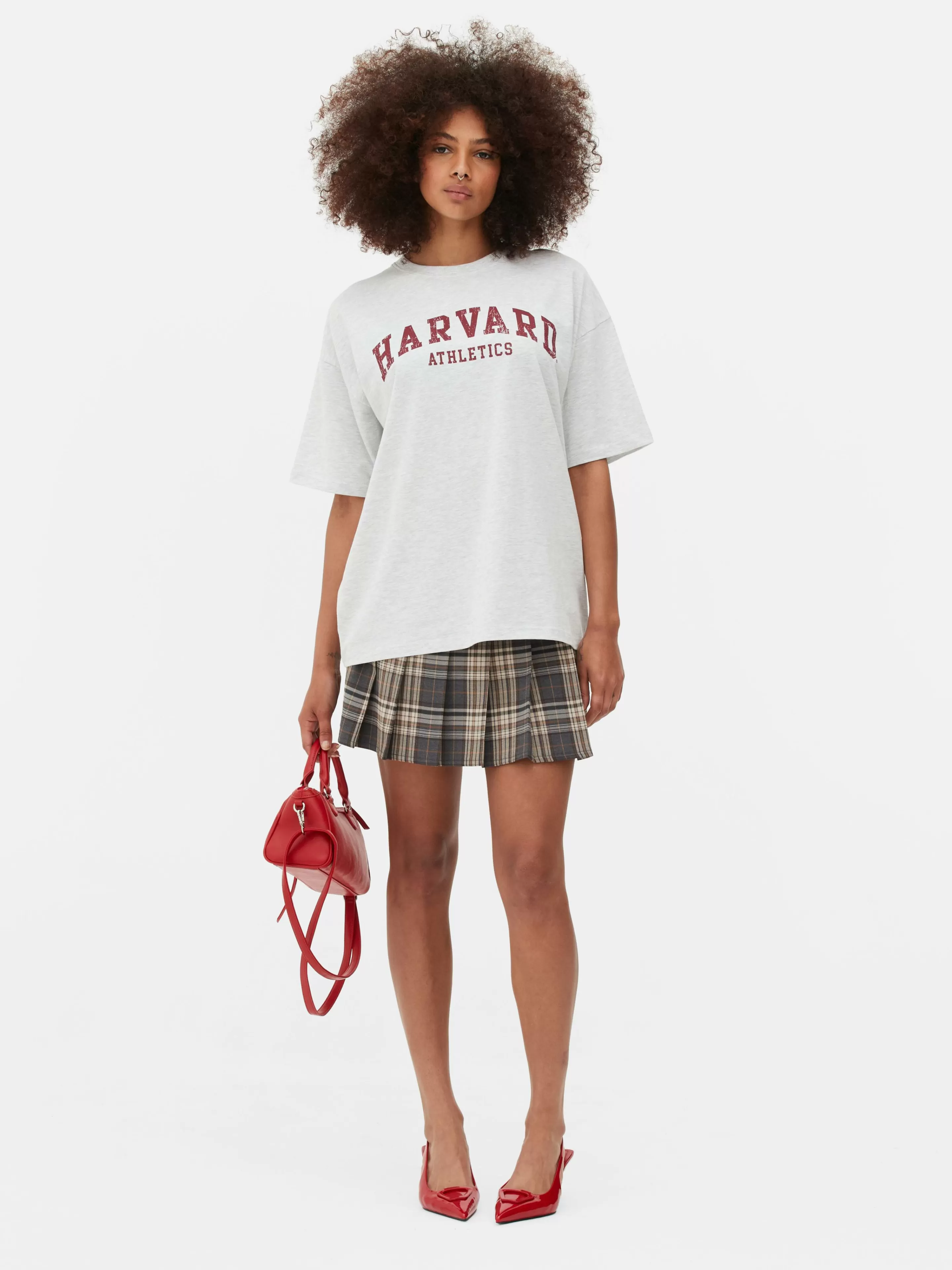 Primark Tops Und T-Shirts | Kurzärmeliges „Harvard“ T-Shirt Grau meliert