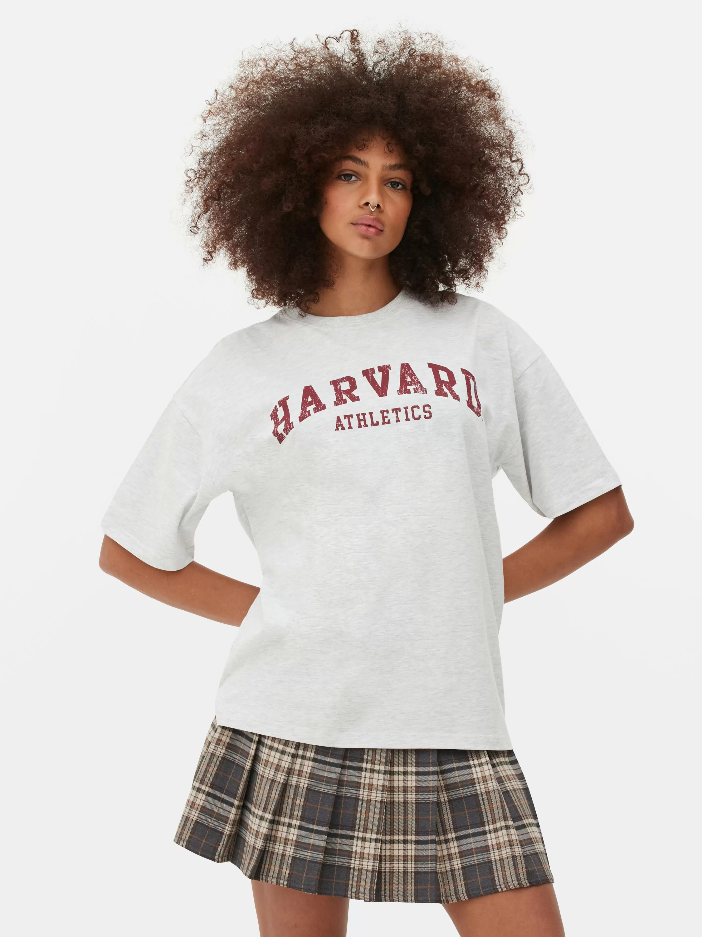 Primark Tops Und T-Shirts | Kurzärmeliges „Harvard“ T-Shirt Grau meliert