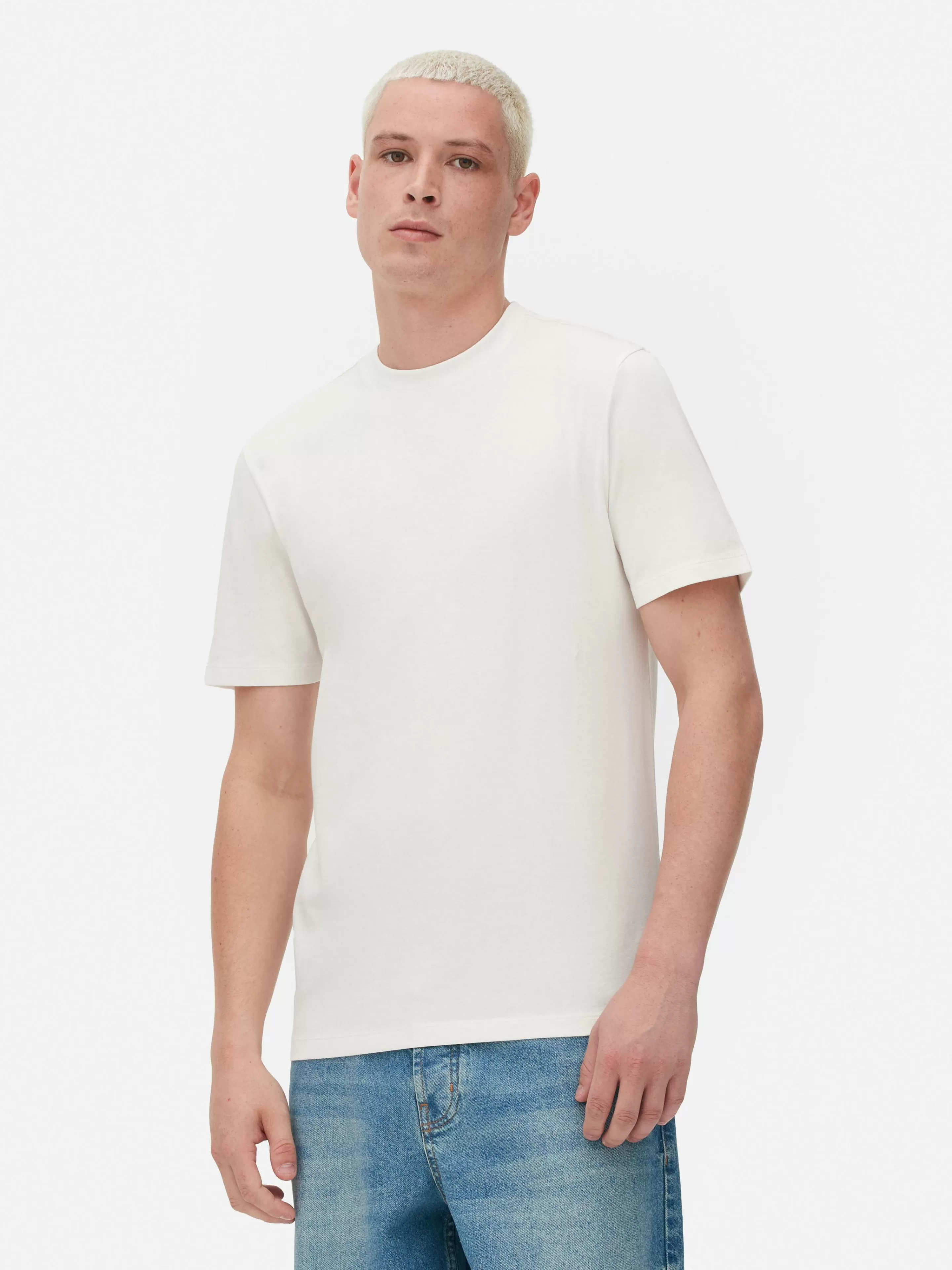 Primark Tops Und T-Shirts | Kurzärmeliges Slim-Fit-T-Shirt Ecrufarben