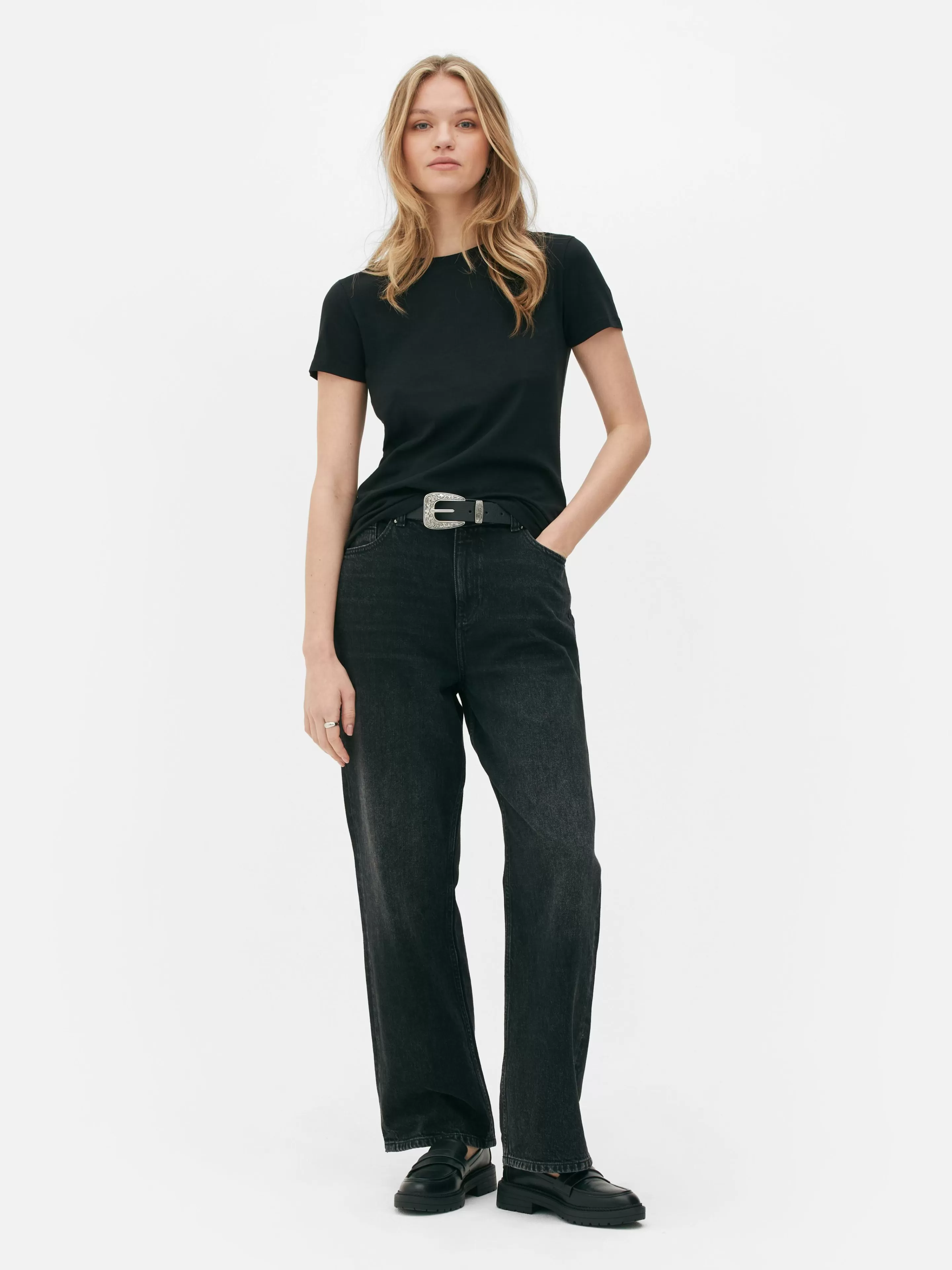 Primark Tops Und T-Shirts | Kurzärmeliges Stretch-T-Shirt Schwarz