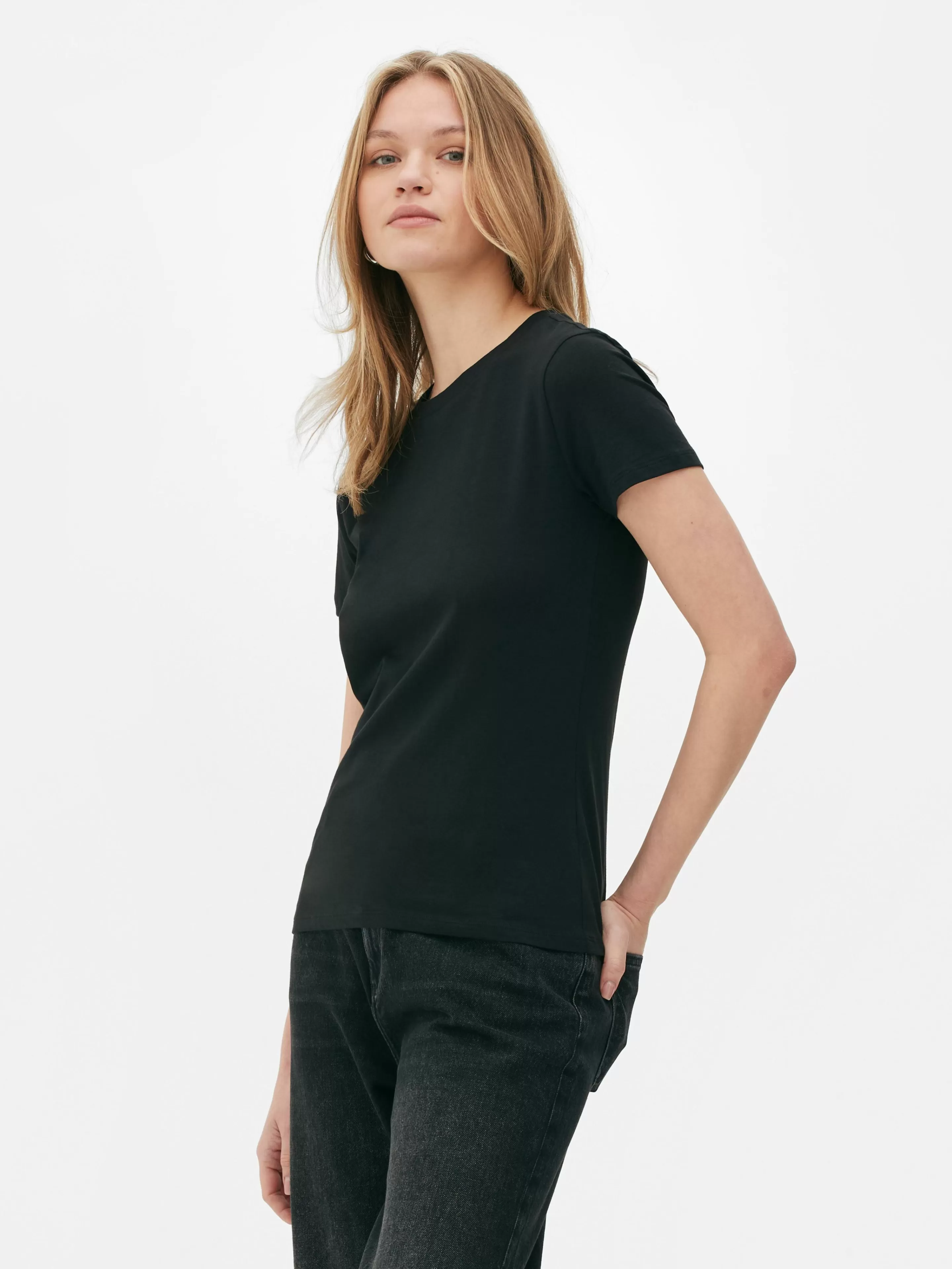 Primark Tops Und T-Shirts | Kurzärmeliges Stretch-T-Shirt Schwarz