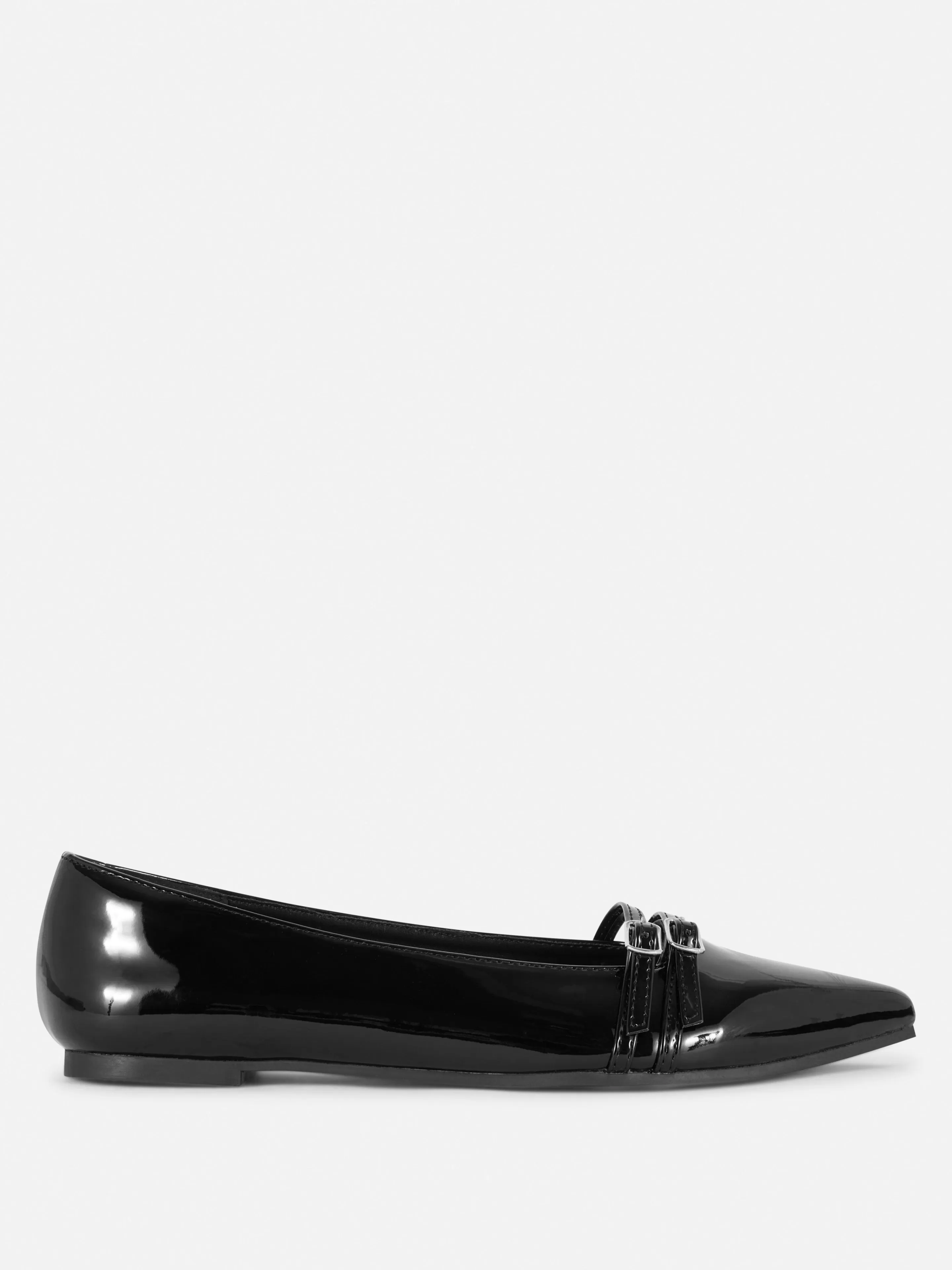 Primark Flache Schuhe | Lack-Ballerinas Mit Spitzer Zehenpartie Schwarz