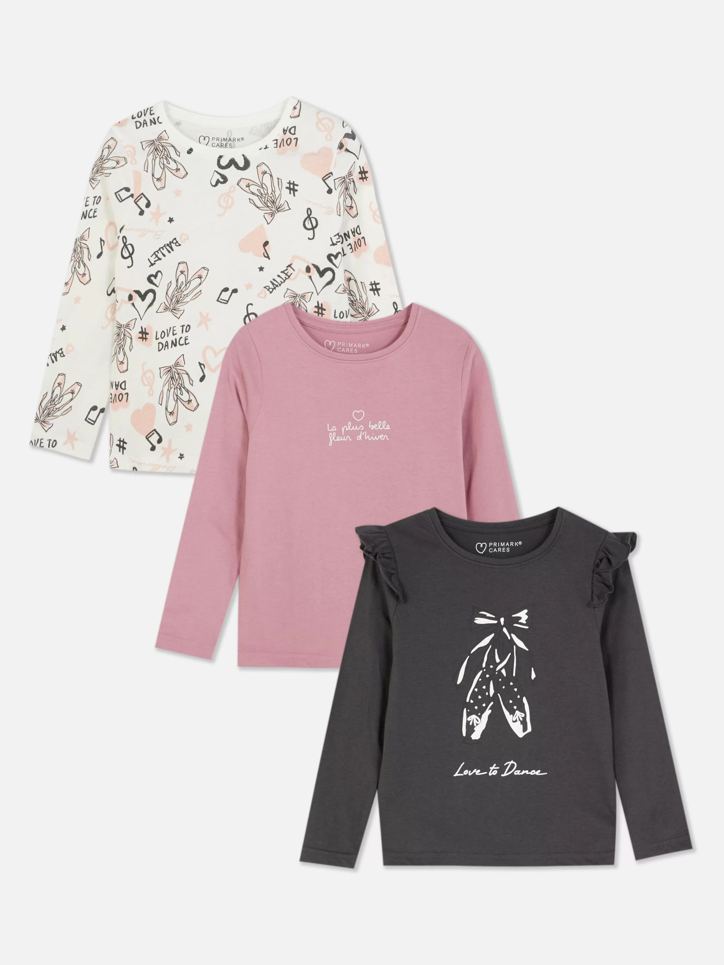 Primark Tops Und T-Shirts | Langarmshirts Mit Ballett-Grafik, 3er-Pack Anthrazitfarben