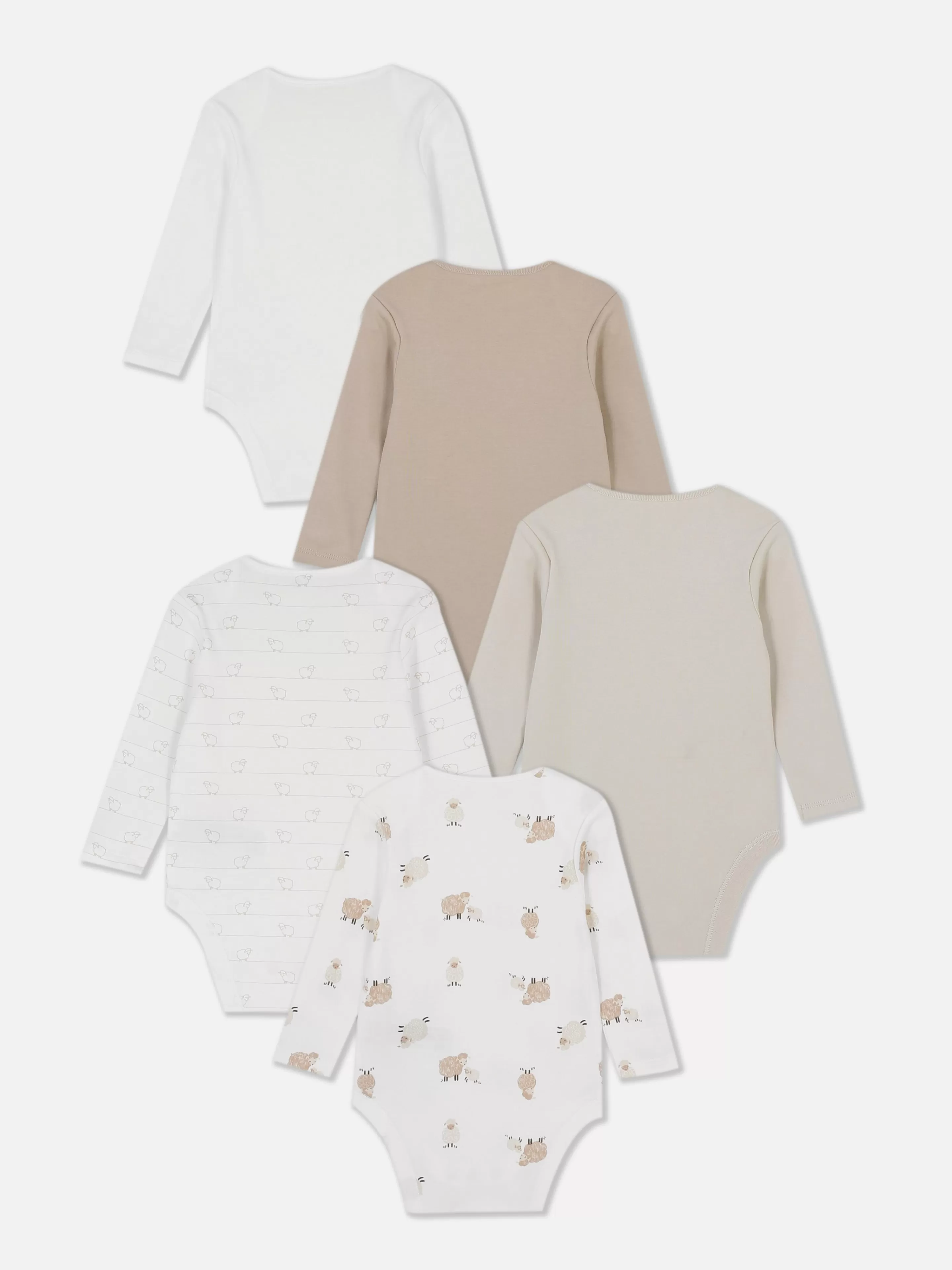 Primark Bodys Und Westen | Langärmelige Bodysuits Mit Schafmotiv, 5er-Pack Taupefarben