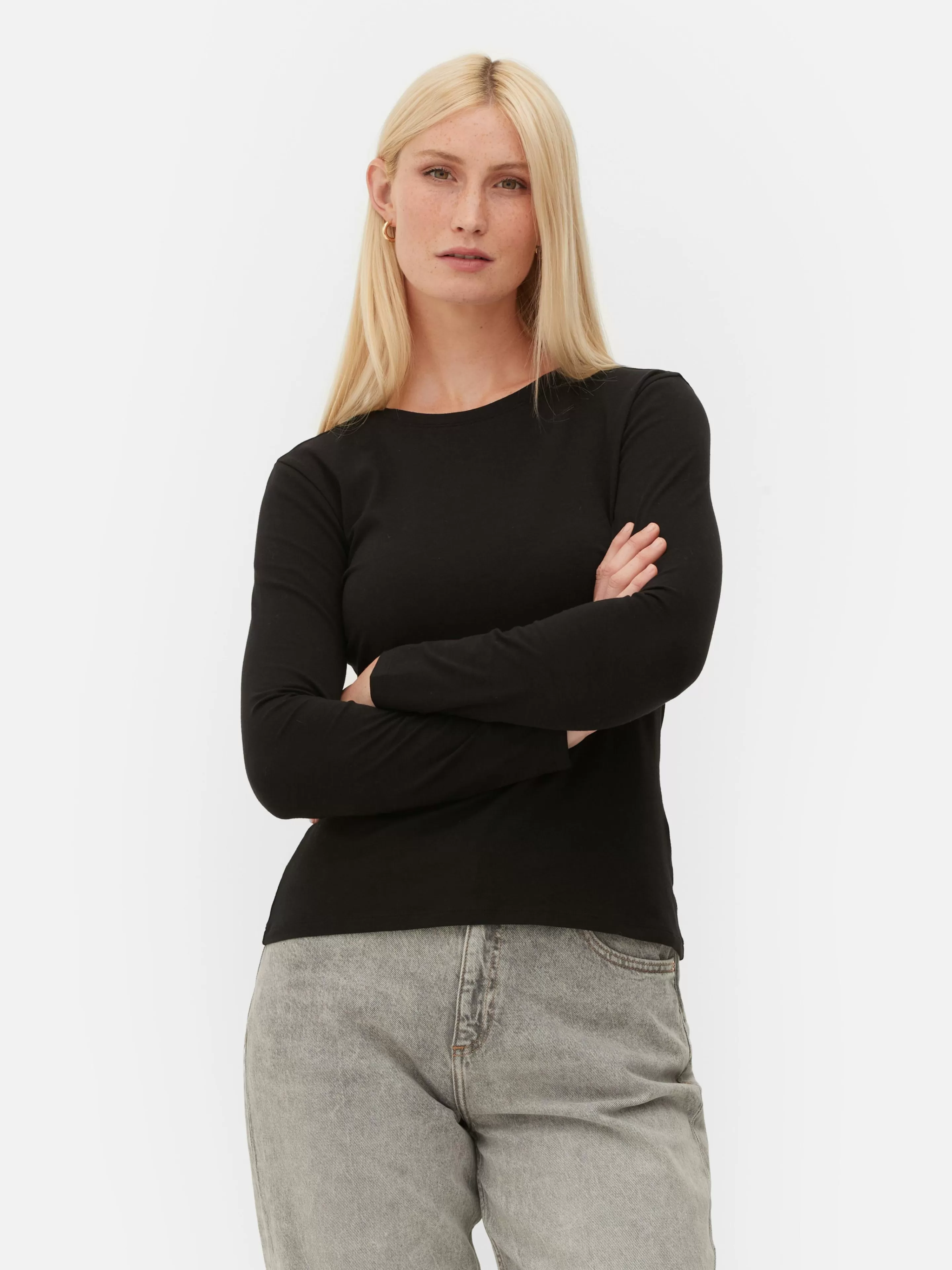 Primark Tops Und T-Shirts | Langärmeliges Stretch-T-Shirt Schwarz