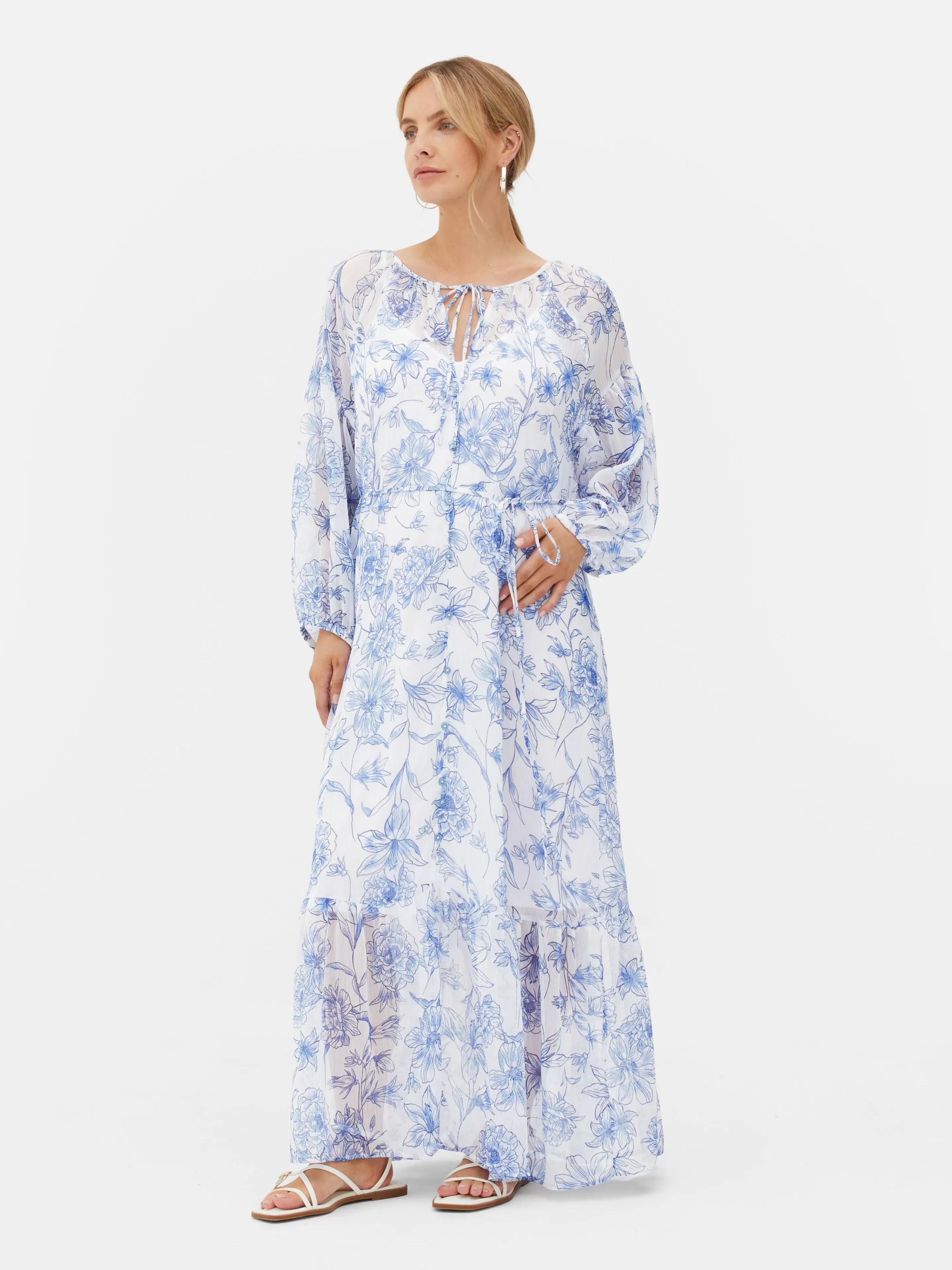 Primark Kleider | Langärmeliges Umstands-Maxikleid Mit Blumenmuster Blau