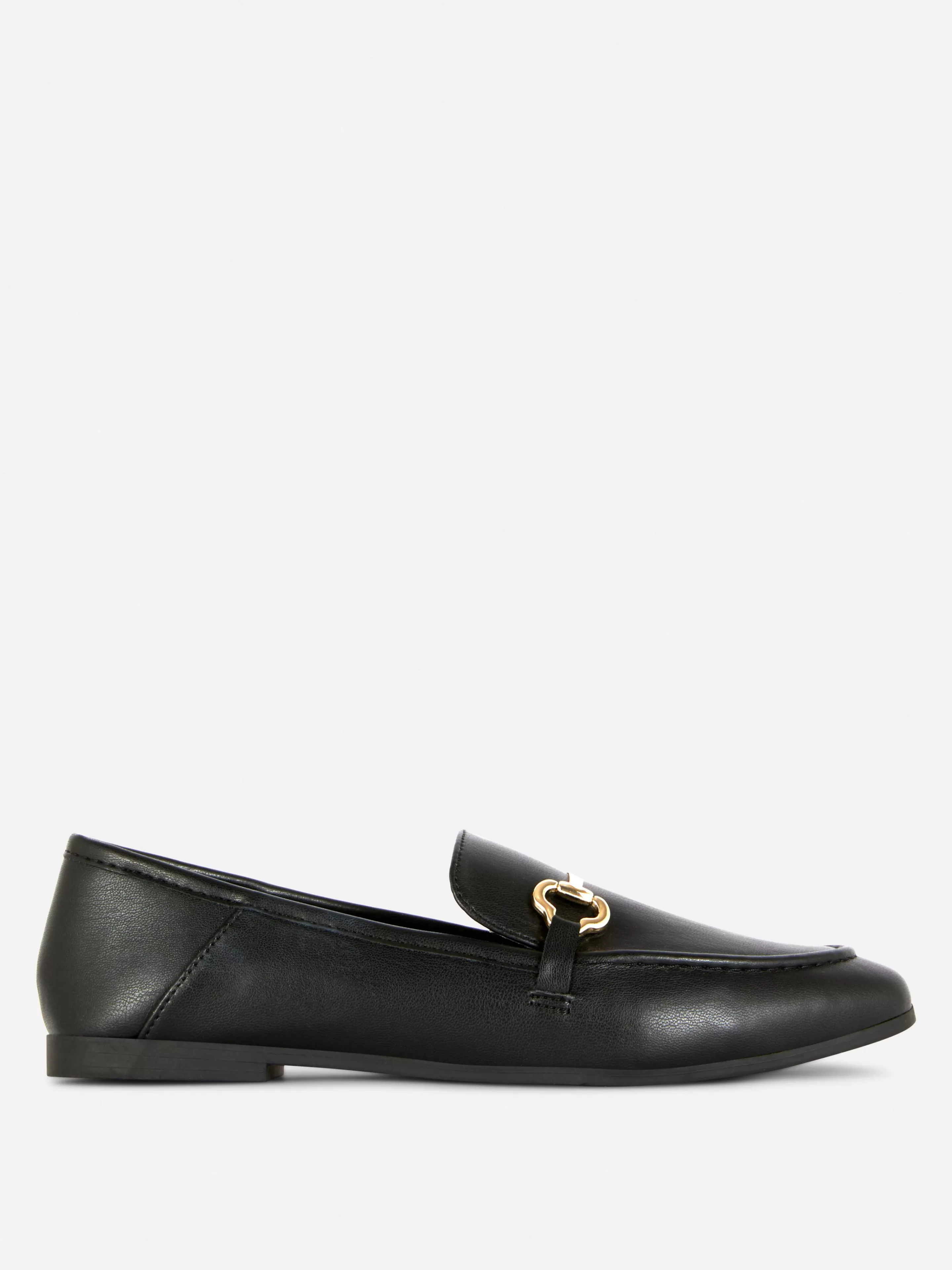 Primark Flache Schuhe | Loafer Aus Kunstleder Mit Schnalle Schwarz