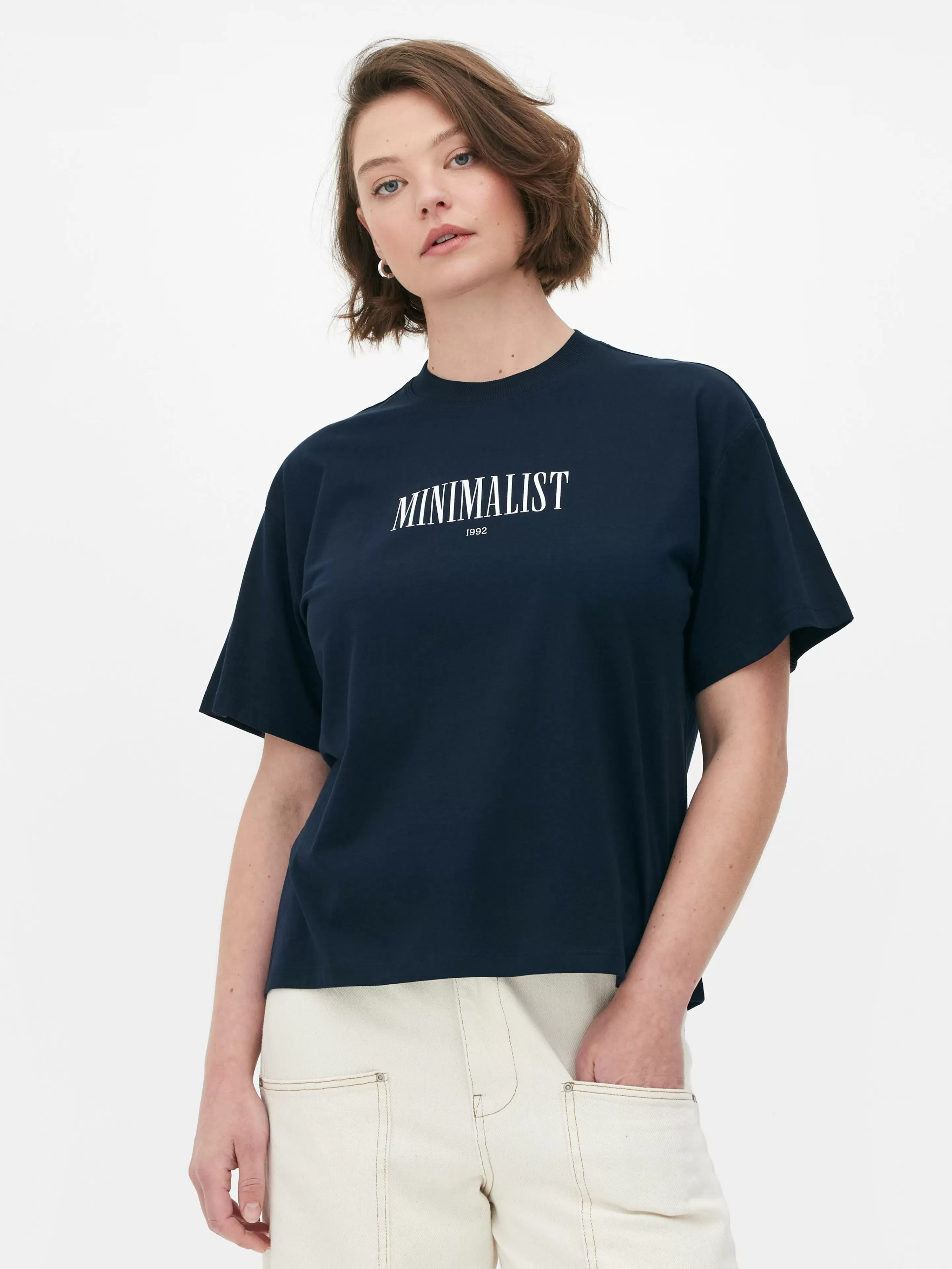 Primark Tops Und T-Shirts | Lässig Geschnittenes Grafik-Hemd Marineblau