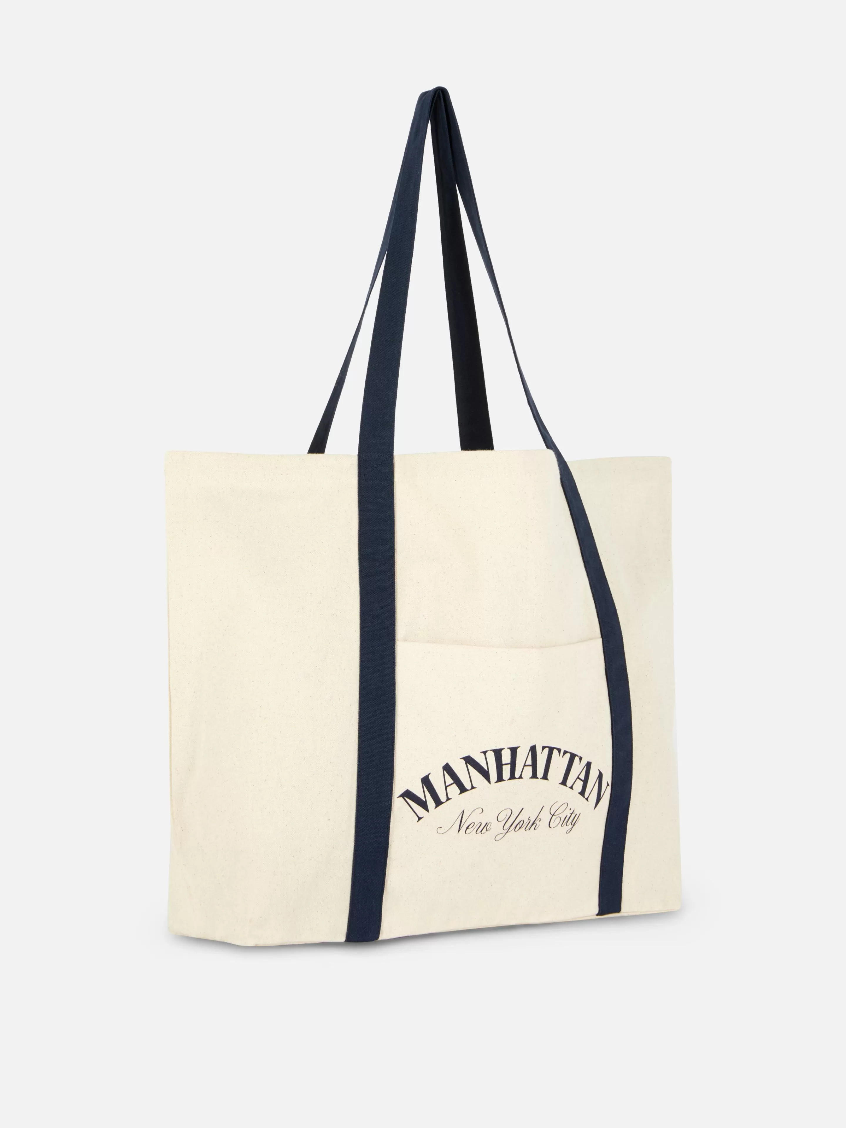 Primark Taschen Und Portemonnaies | „Manhattan“ Canvas-Tragetasche Im Oversized-Look Ecrufarben