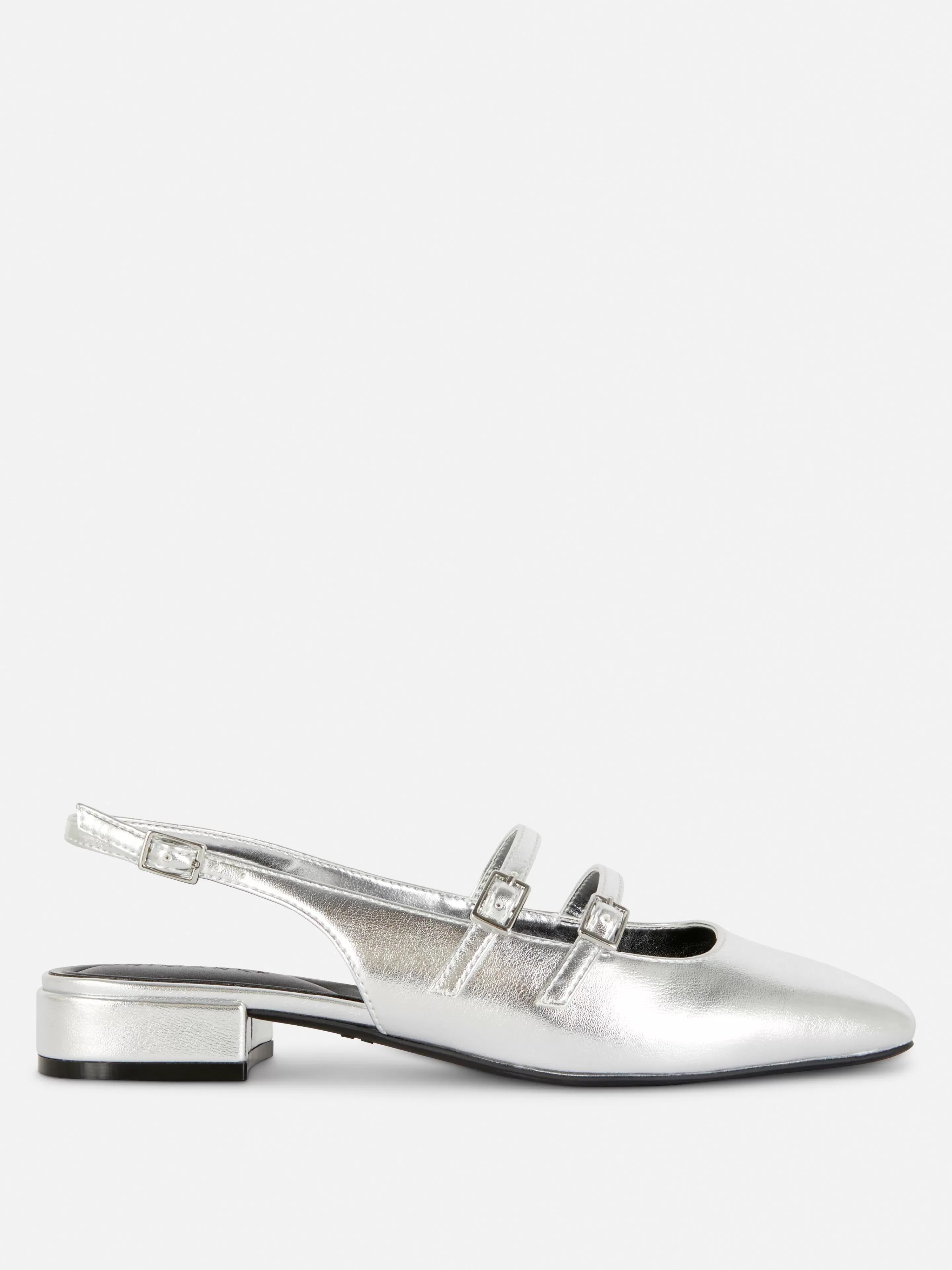 Primark Flache Schuhe | Mary Janes Mit Slingback Und Doppeltem Riemchen Silber