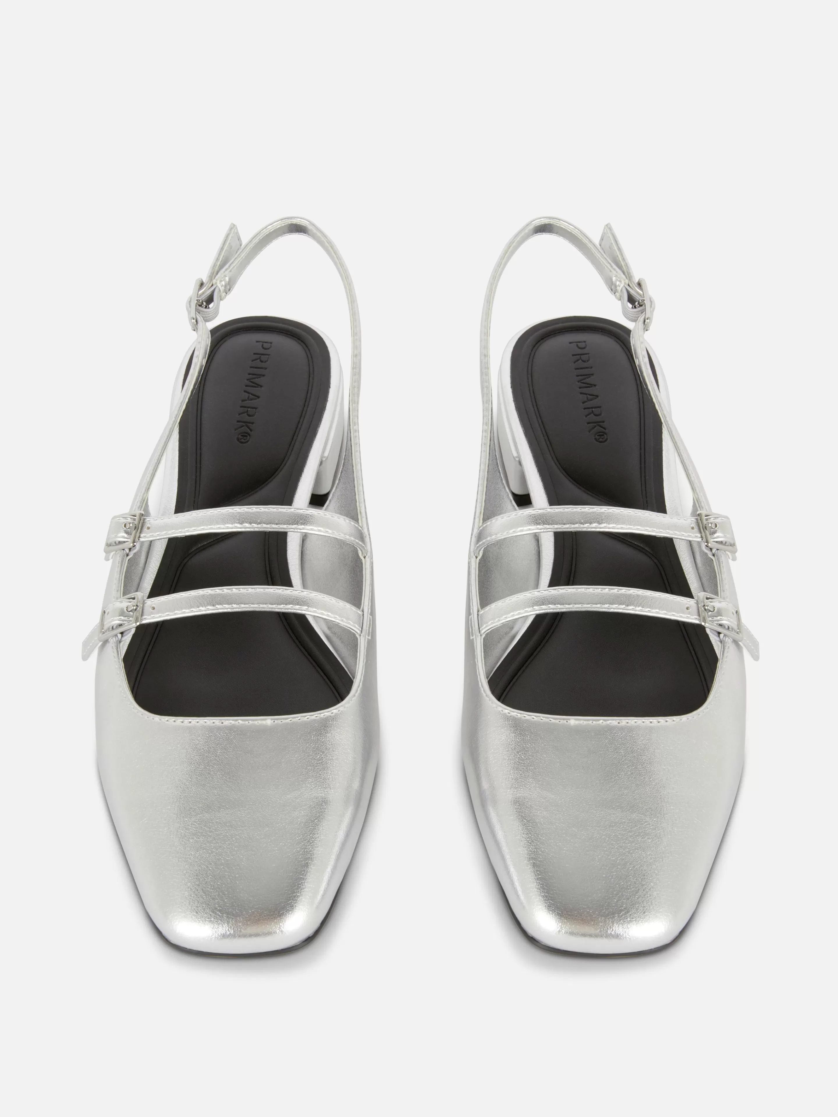 Primark Flache Schuhe | Mary Janes Mit Slingback Und Doppeltem Riemchen Silber