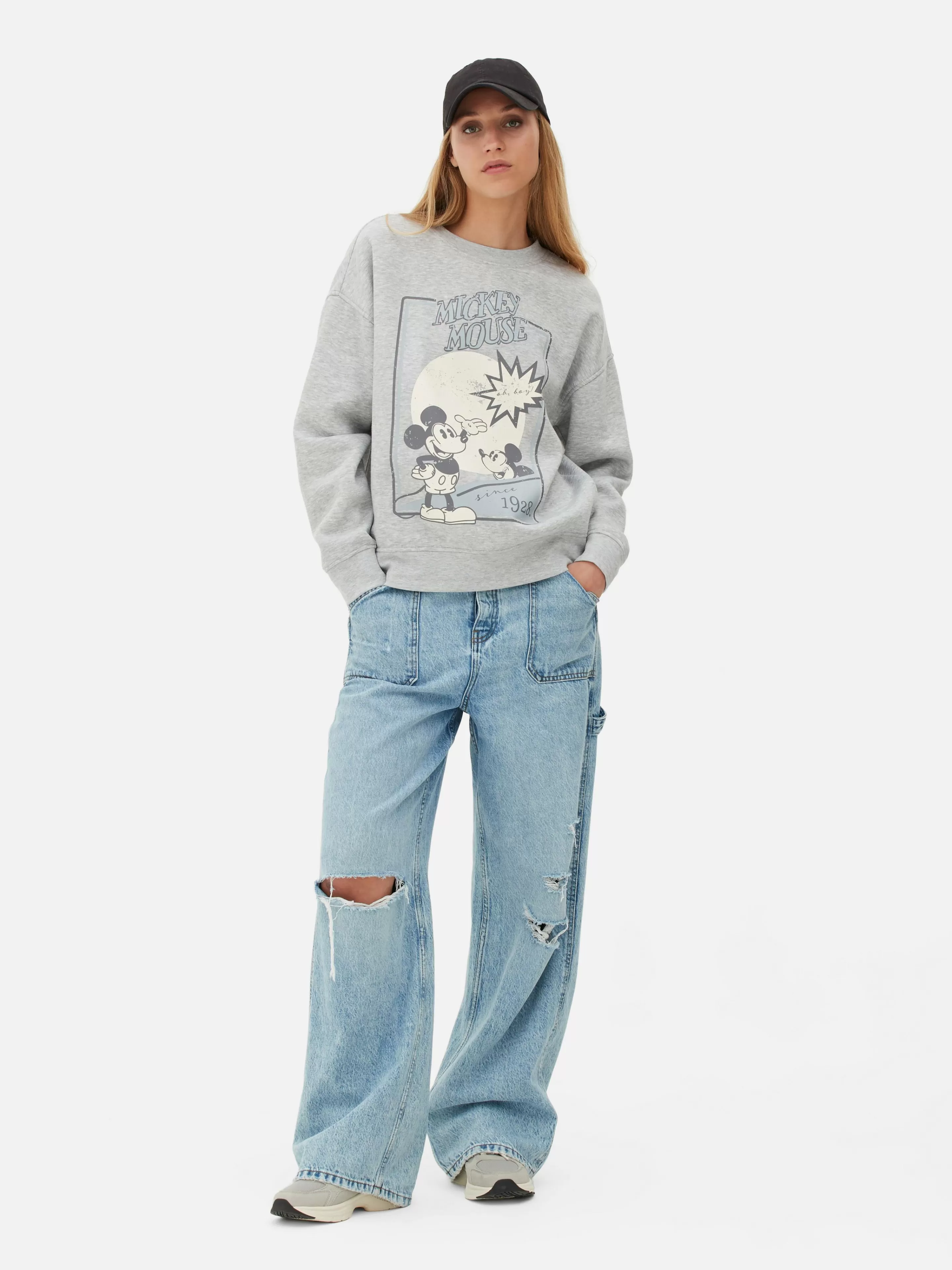 Primark Hoodies Und Sweatshirts | „Micky Maus“ Sweatshirt Mit Skizzen-Print Grau