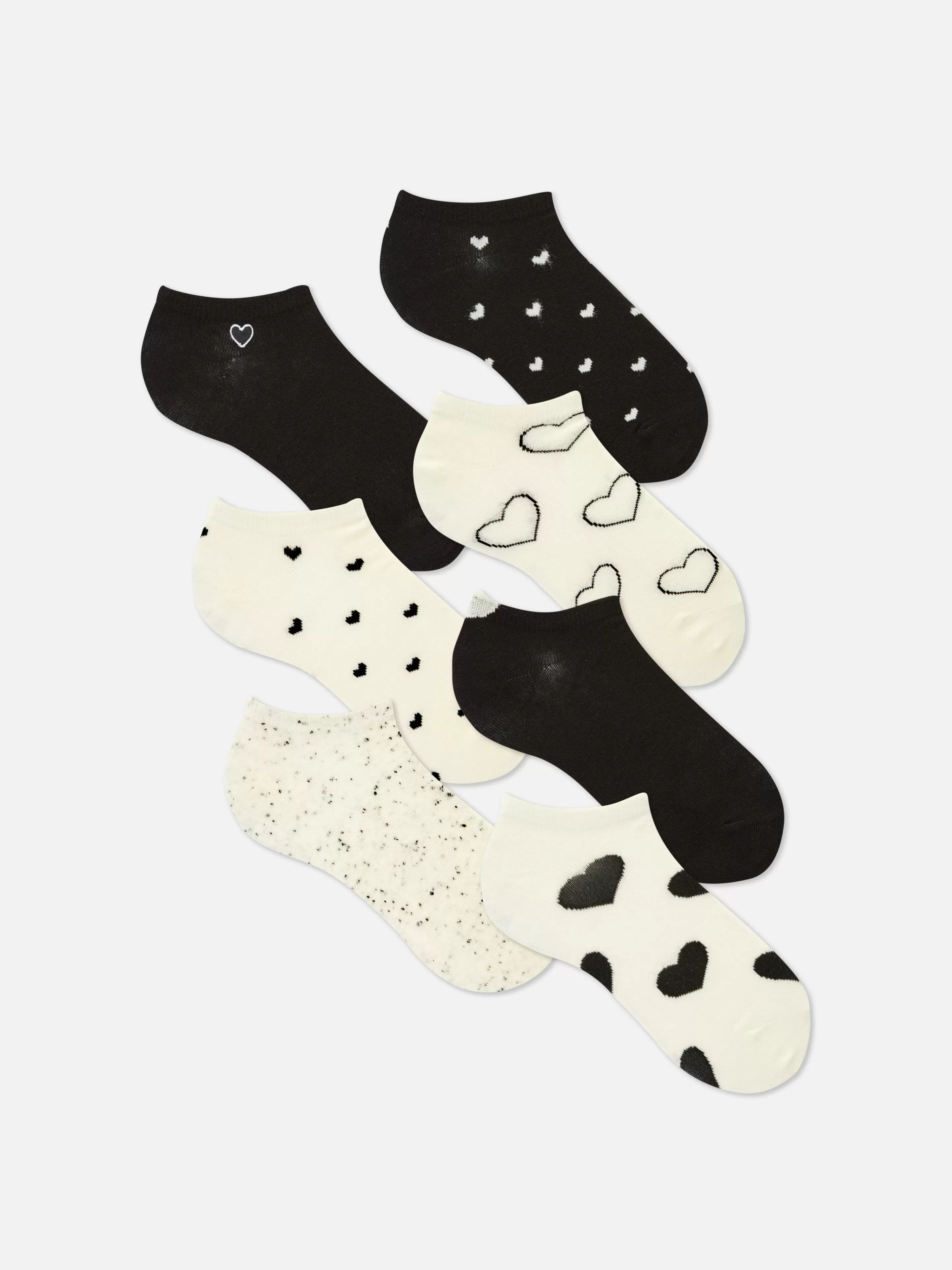 Primark Socken | Monochrome Sneakersocken Mit Herzmotiv, 7er-Pack Schwarz/Weiß