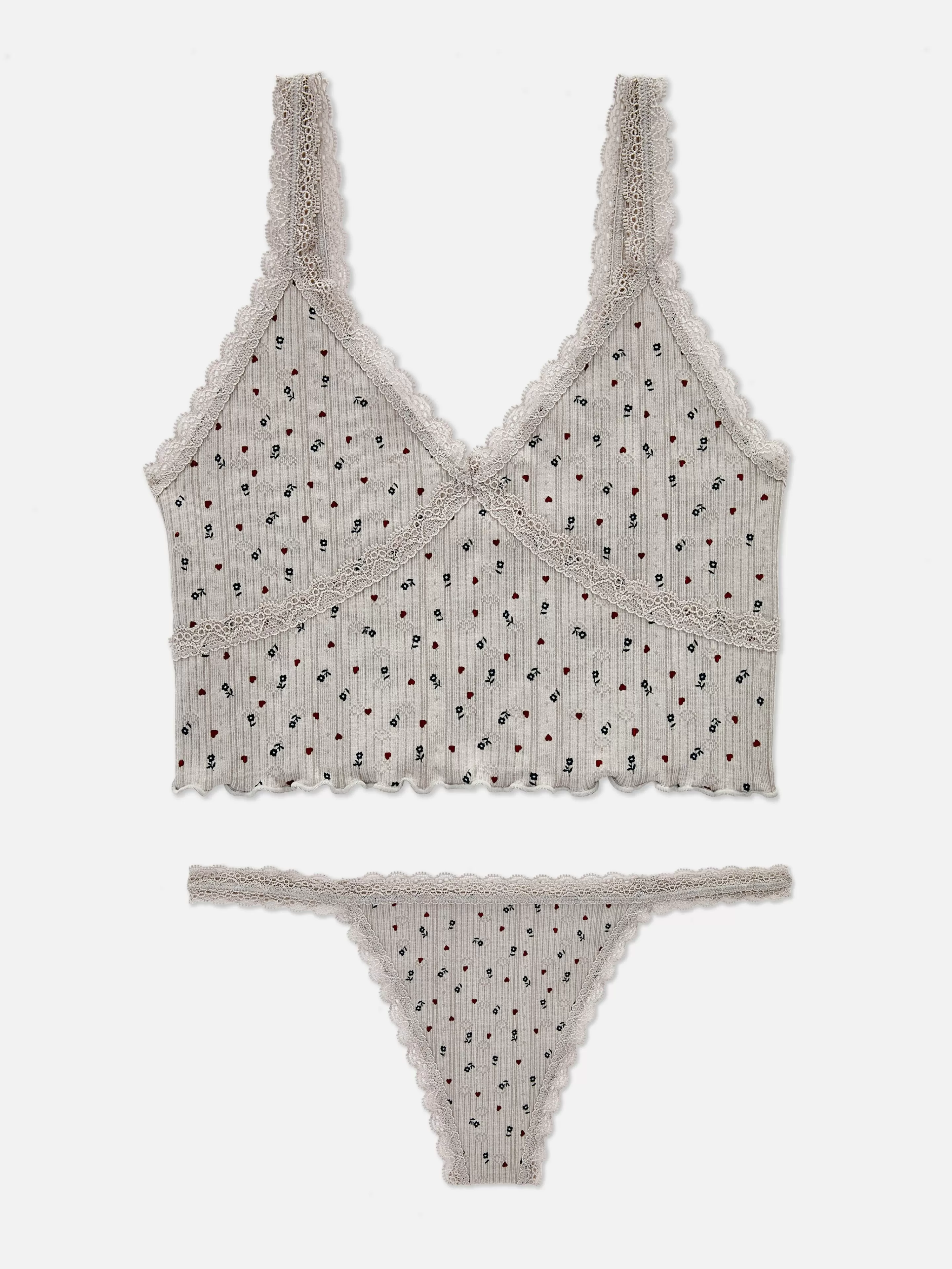 Primark Dessous-Sets | Nahtlos Gemustertes Pointelle-Trägertop Und Tanga Im Set Grau