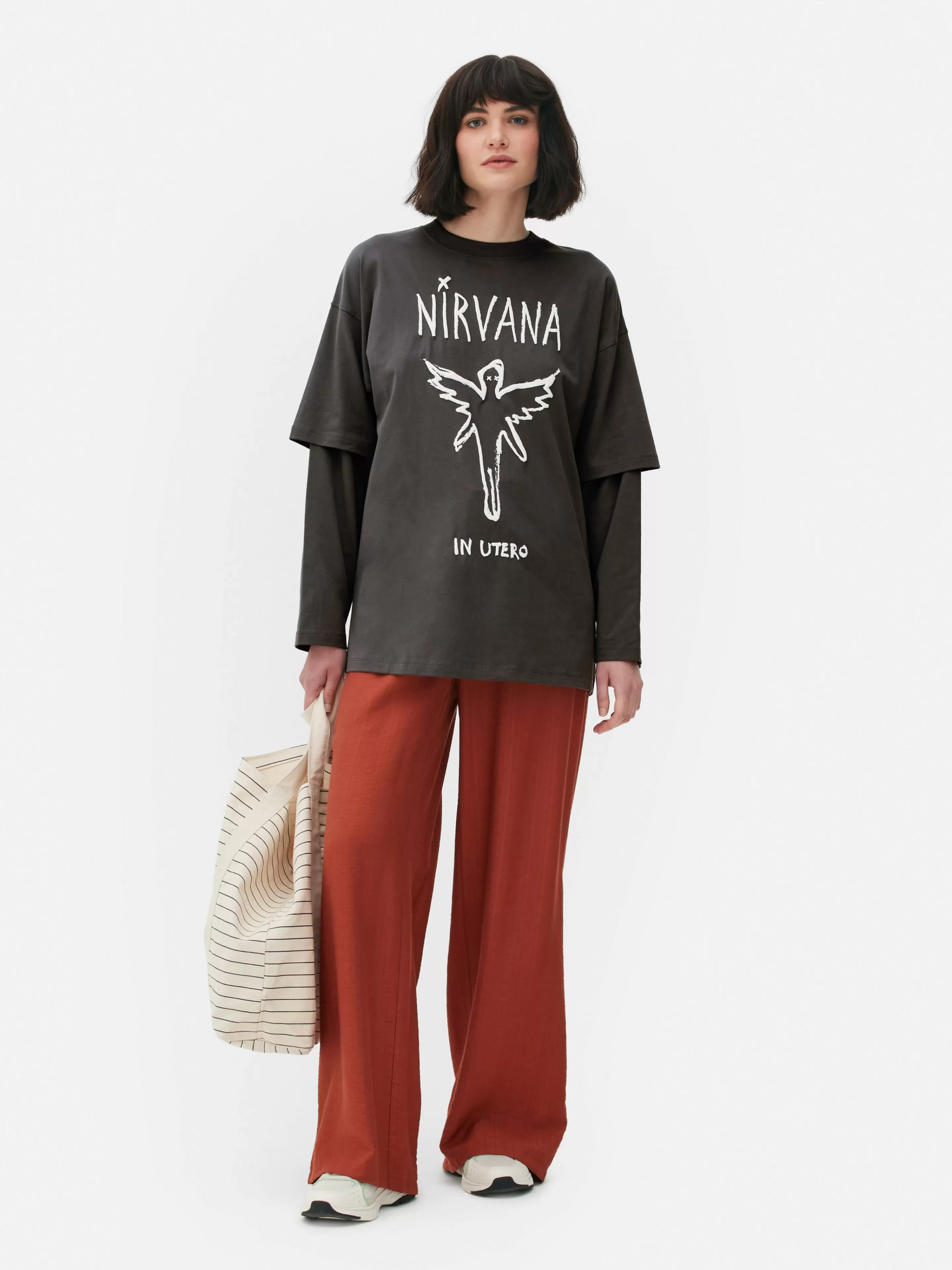 Primark Tops Und T-Shirts | „Nirvana“ Doppellagiges T-Shirt Anthrazitfarben