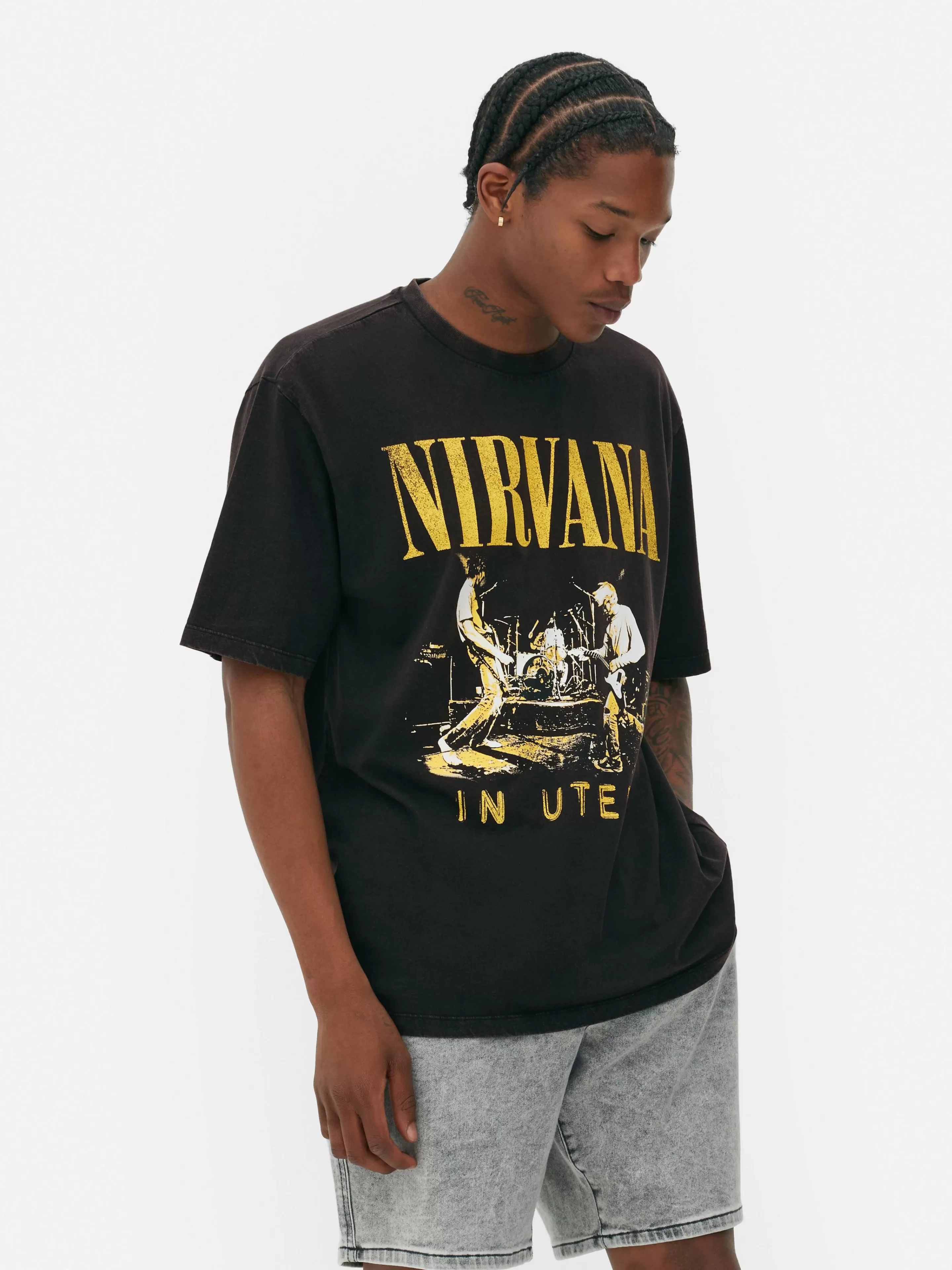 Primark Tops Und T-Shirts | Grafik-T-Shirts Und -Sweatshirts | „Nirvana“ T-Shirt In Verwaschener Optik Schwarz