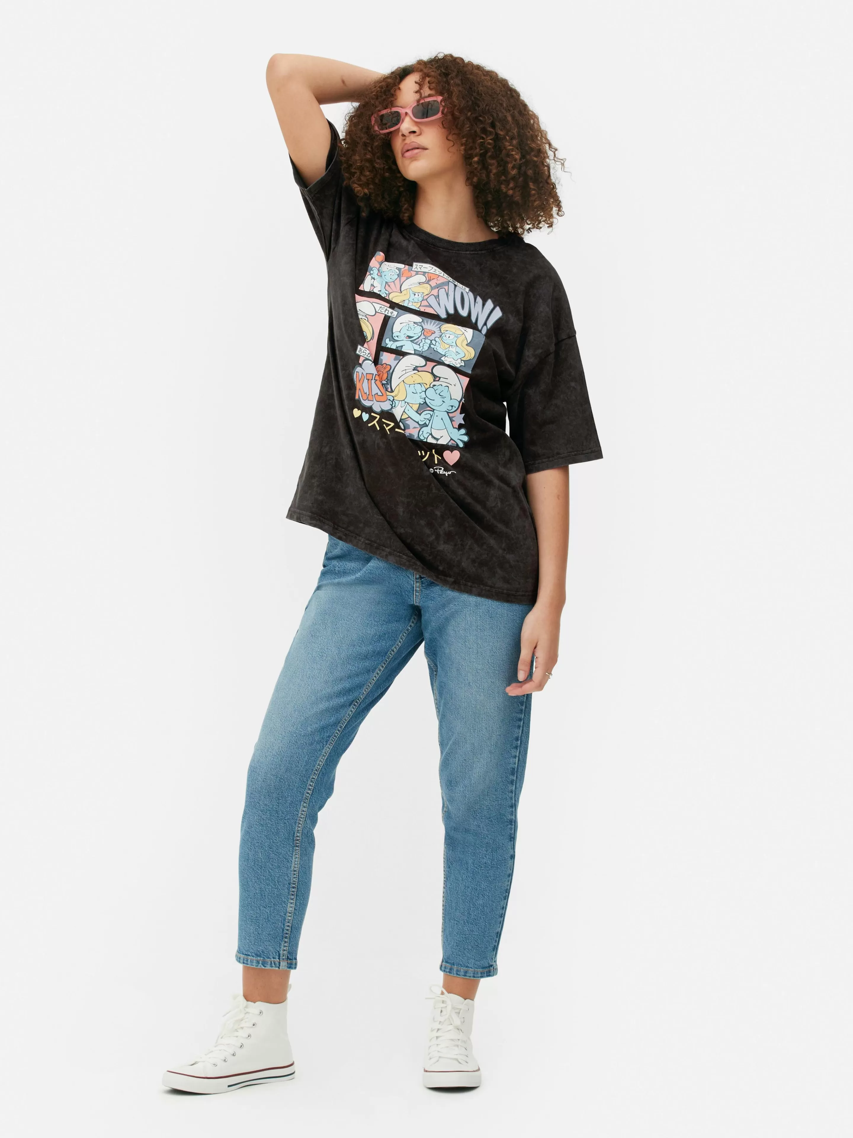 Primark Tops Und T-Shirts | Oversized-T-Shirt Mit „Die Schlümpfe“ Comic-Print Anthrazitfarben