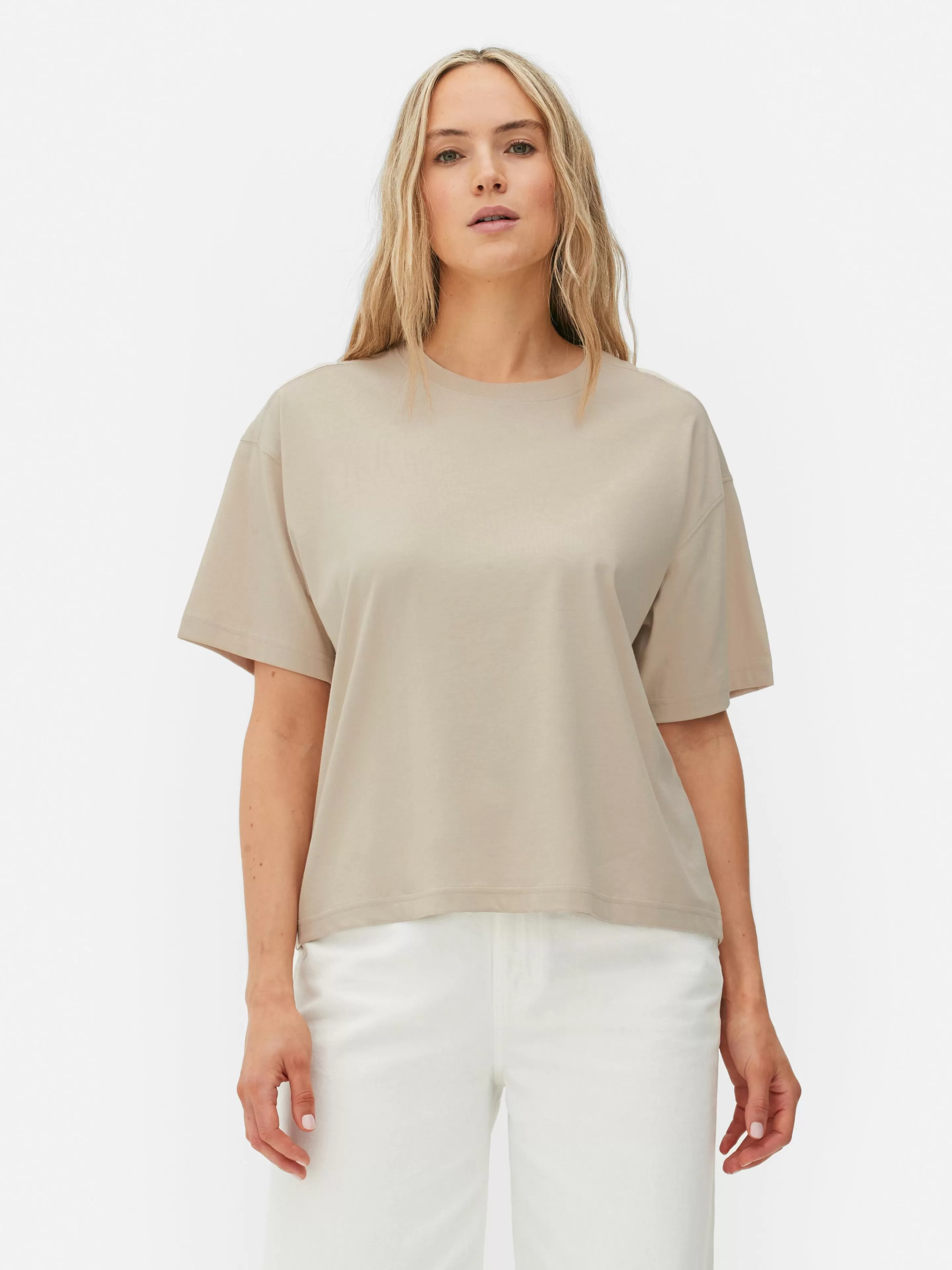 Primark Tops Und T-Shirts | Oversized-T-Shirt Mit Geradem Schnitt Steinfarben