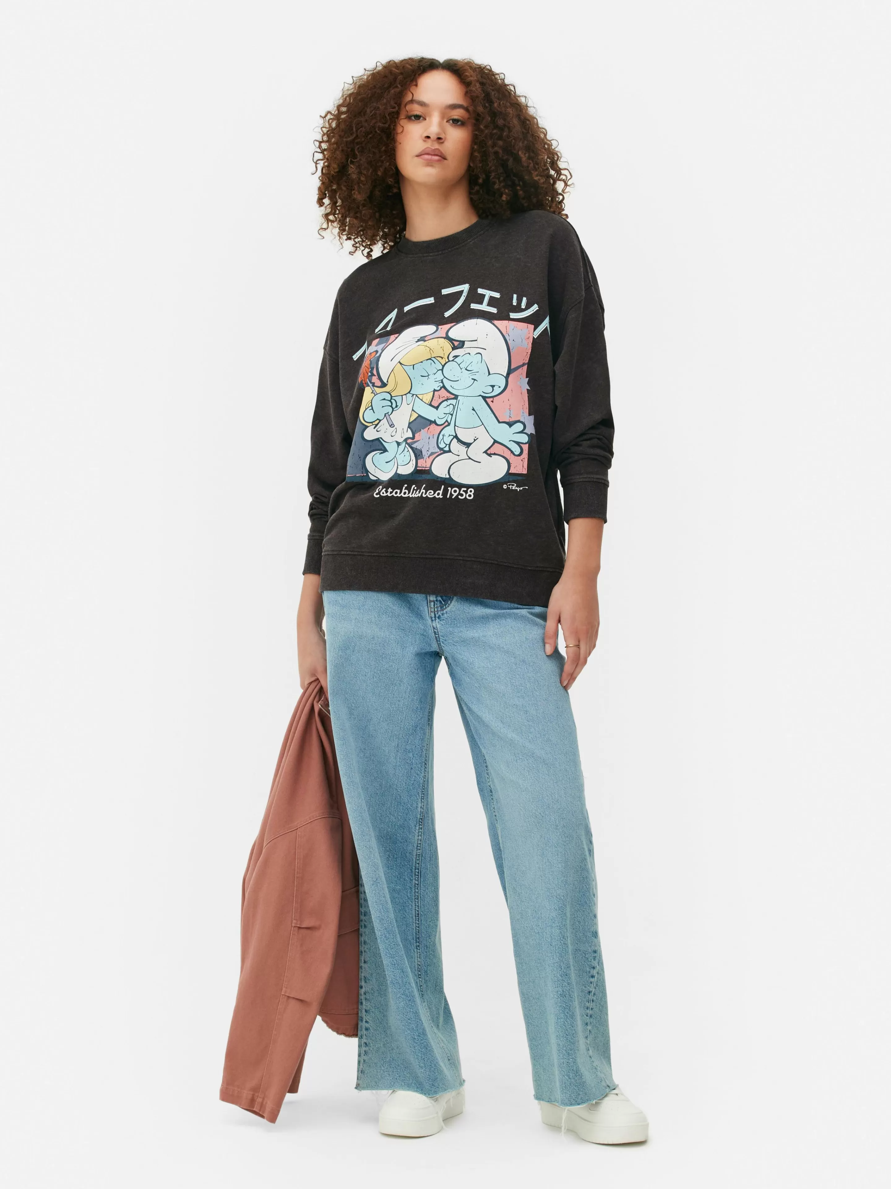 Primark Hoodies Und Sweatshirts | Oversize-Sweatshirt Mit „Die Schlümpfe“ Grafik Anthrazitfarben