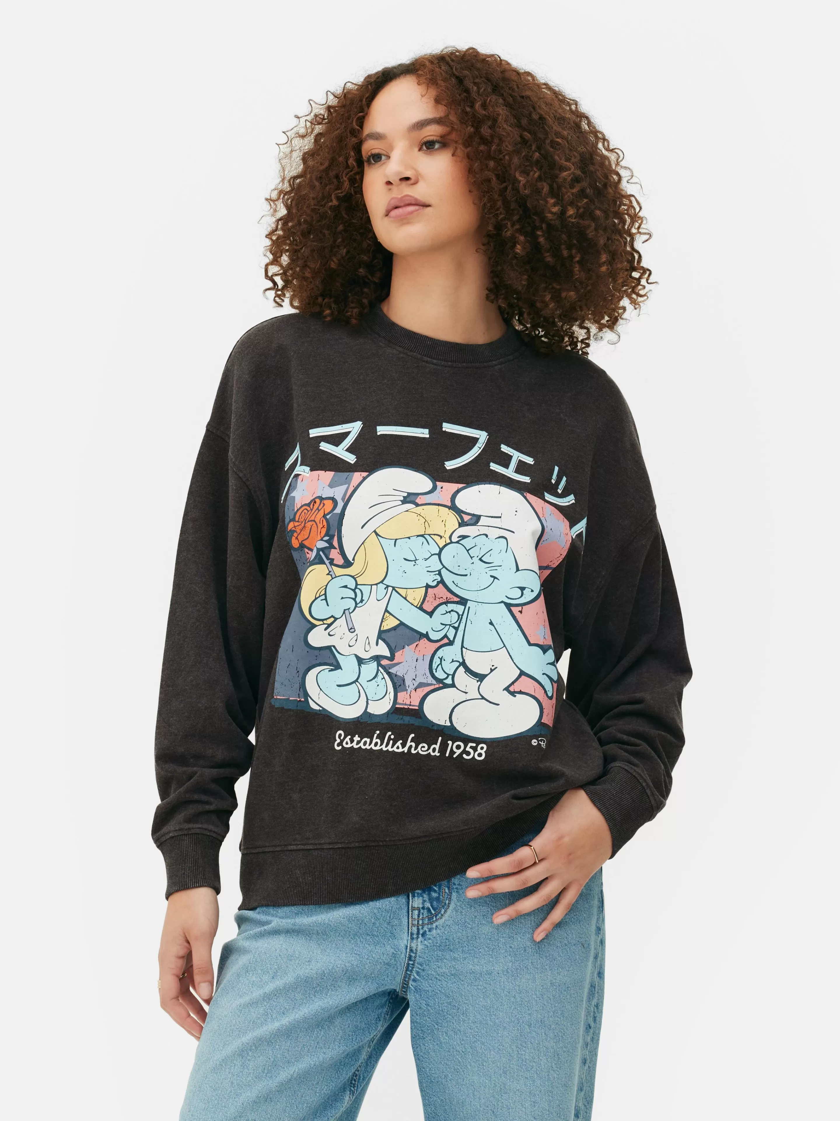 Primark Hoodies Und Sweatshirts | Oversize-Sweatshirt Mit „Die Schlümpfe“ Grafik Anthrazitfarben