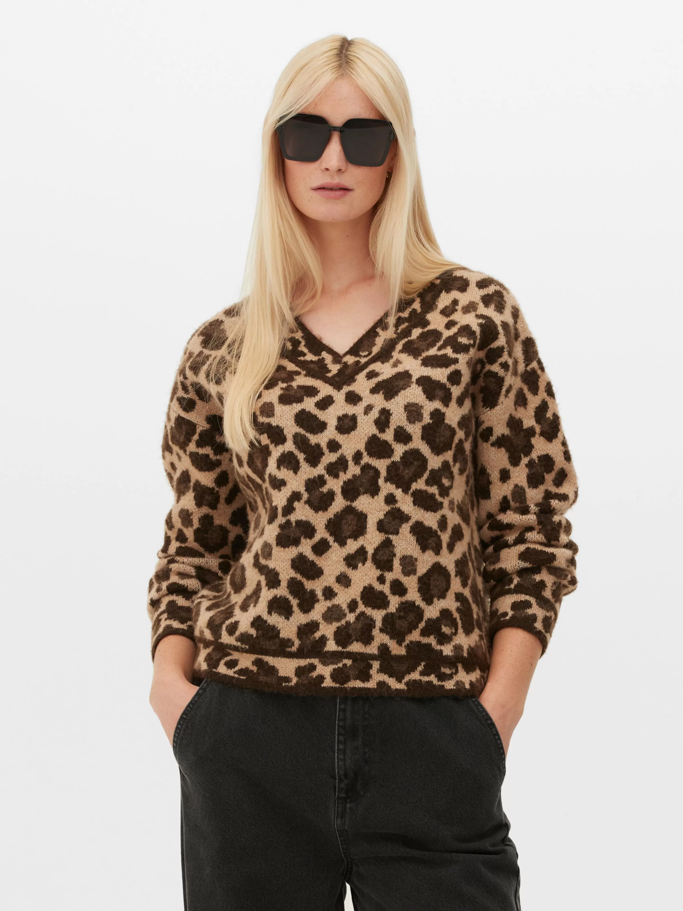 Primark Pullover Und Cardigans | Pullover Mit Leopardenmuster Und V-Ausschnitt Multi