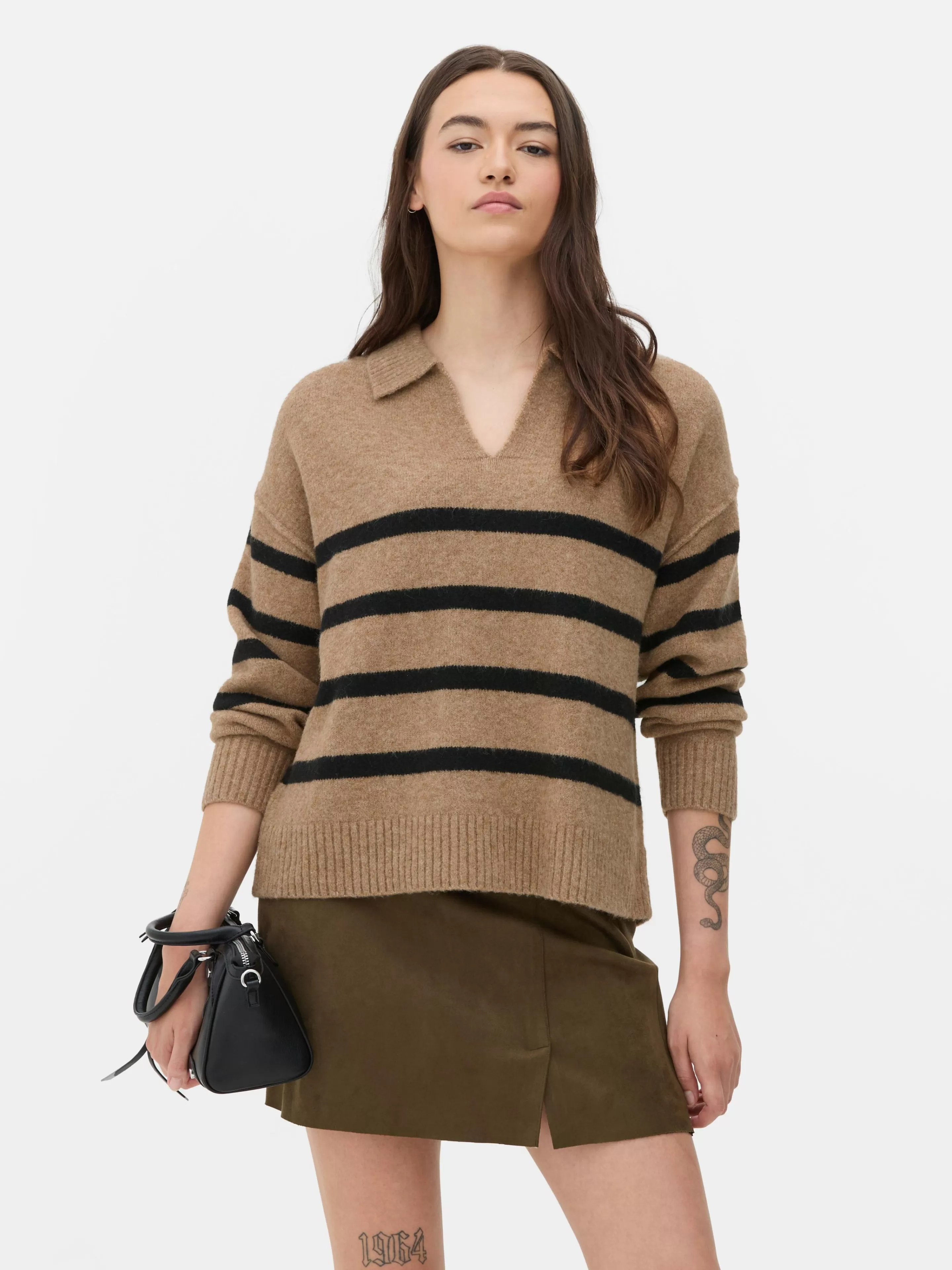 Primark Pullover Und Cardigans | Pullover Mit Polokragen Und Streifen Kamelbraun