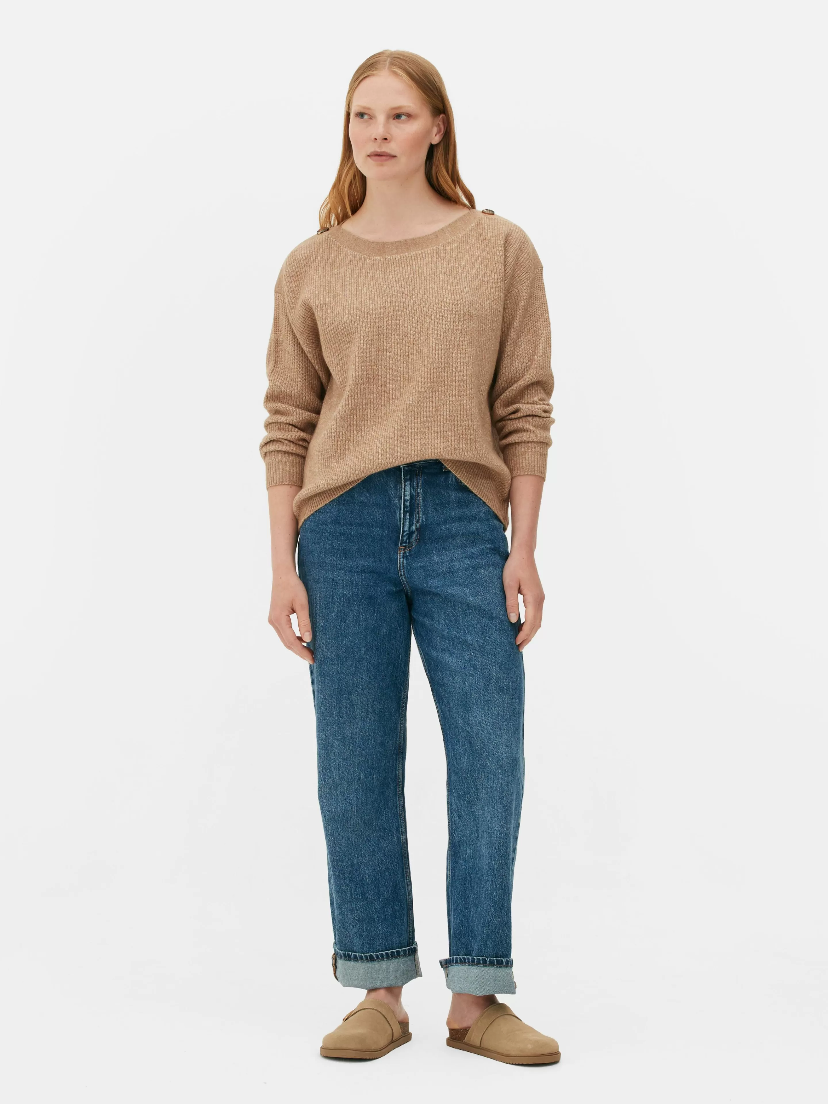 Primark Pullover Und Cardigans | Pullover Mit Schulterknöpfen Und U-Boot-Ausschnitt Taupefarben