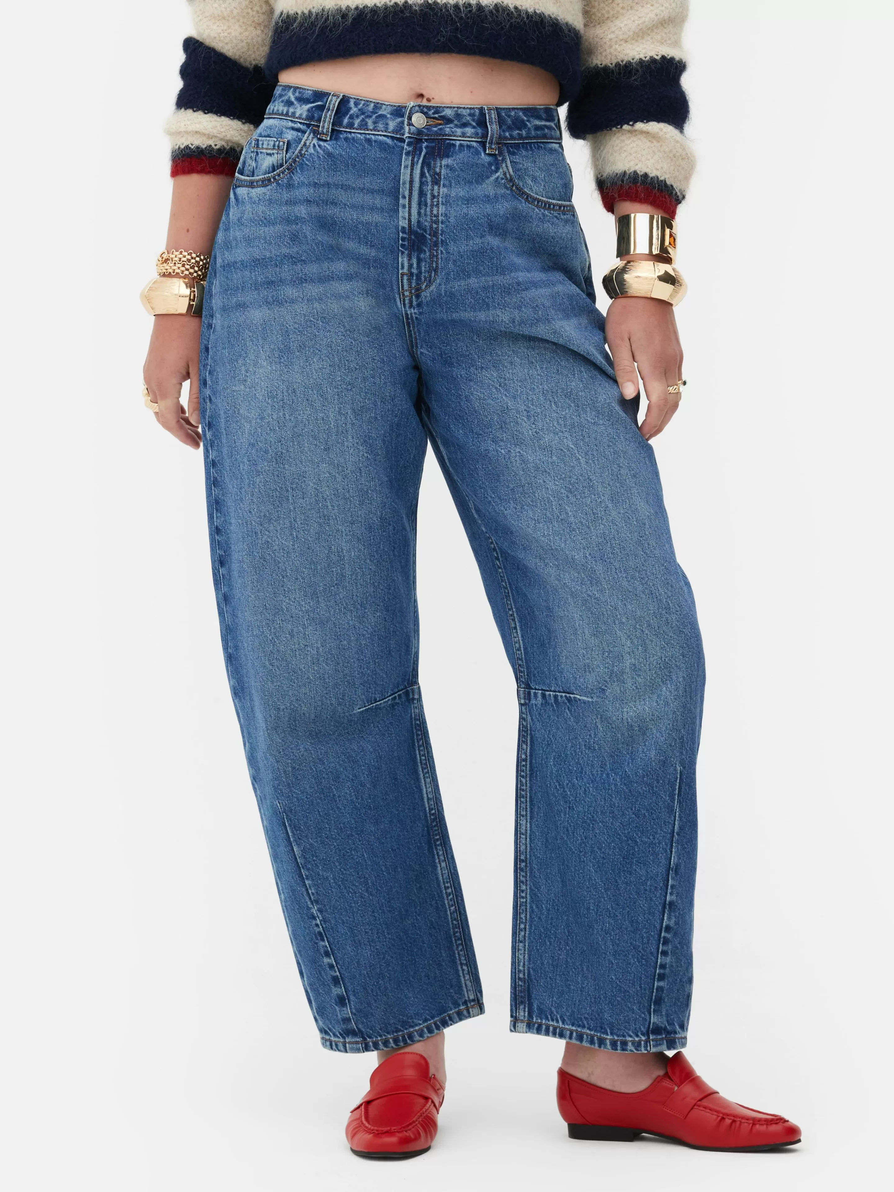 Primark Jeans | „Rita Ora“ Barrel-Jeans In Acid-Wash-Optik Mittelblau