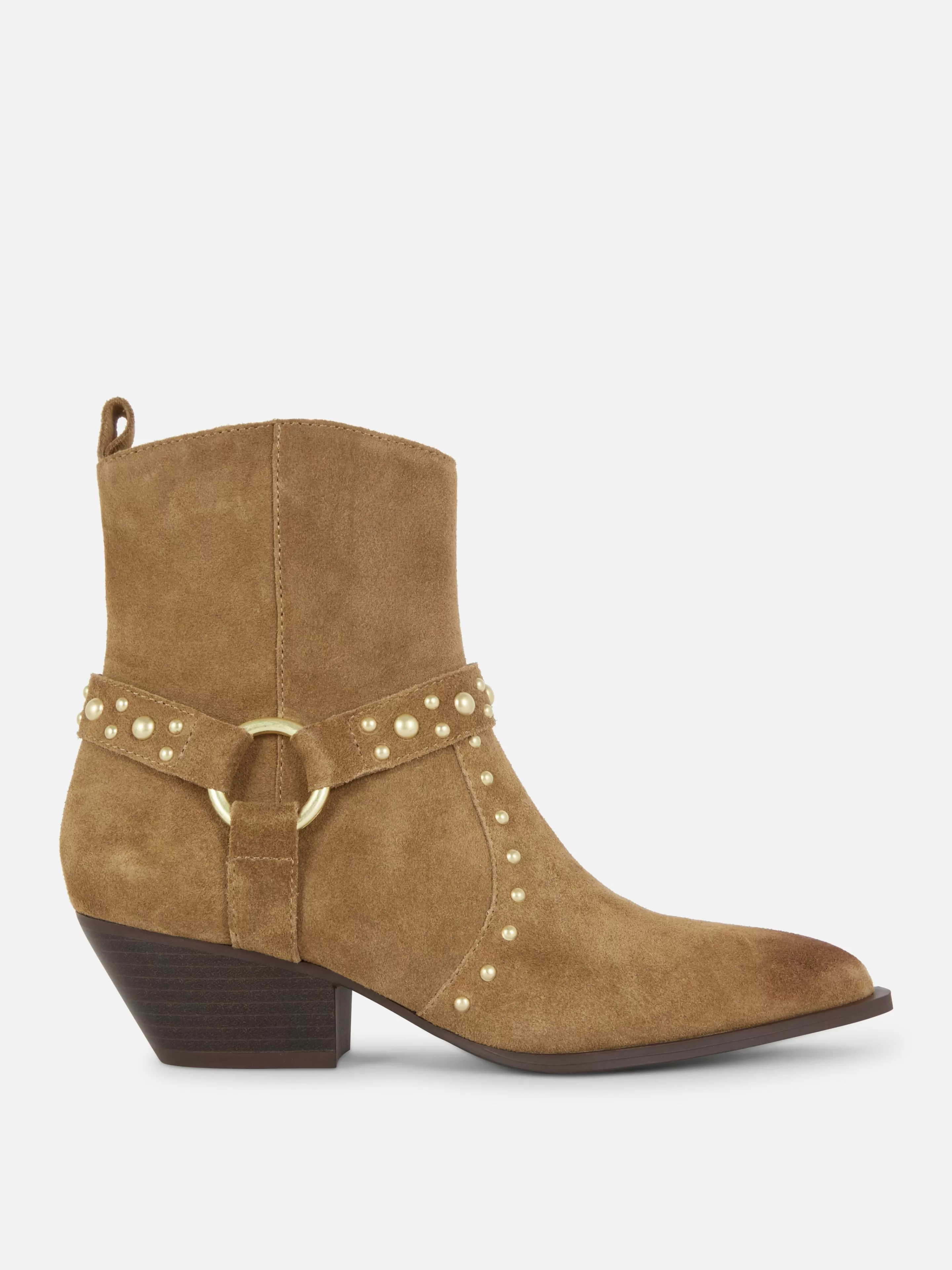 Primark Stiefel | „Rita Ora“ Stiefeletten In Wildleder-Optik Mit Nieten Beige