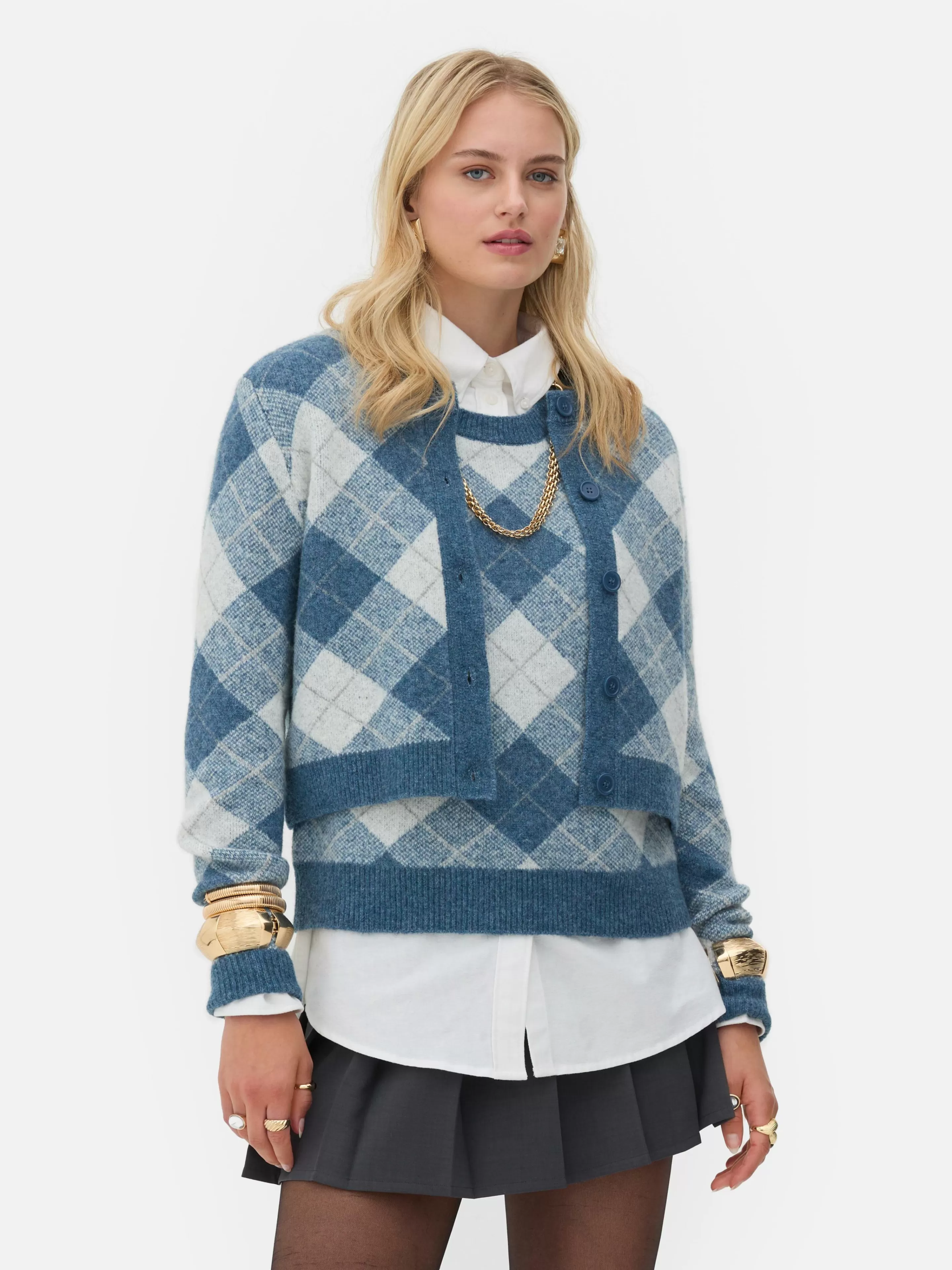 Primark Pullover Und Cardigans | „Rita Ora“ Strickcardigan Mit Argylemuster Blau