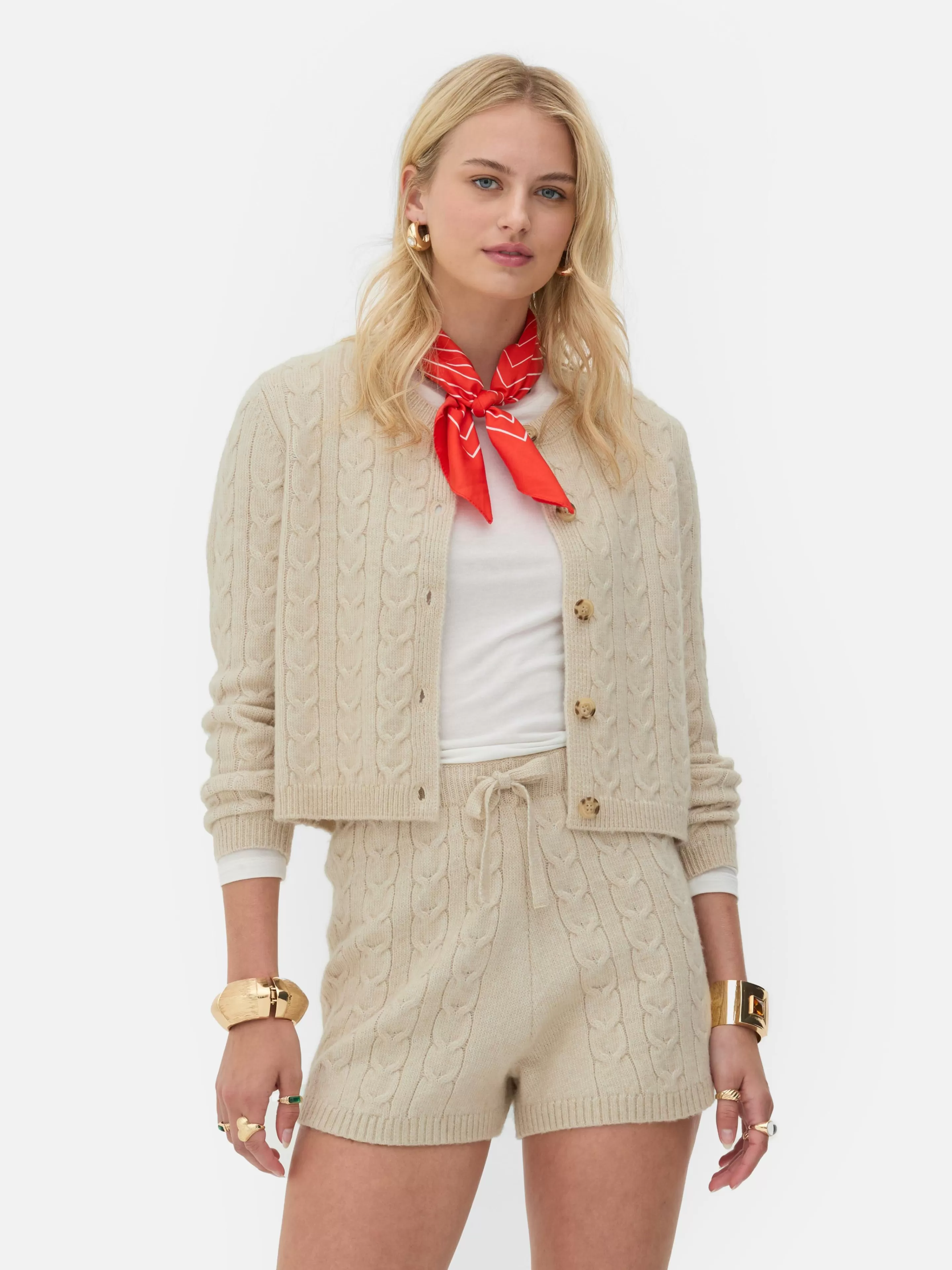 Primark Pullover Und Cardigans | „Rita Ora“ Strickcardigan Mit Zopfmuster Beige