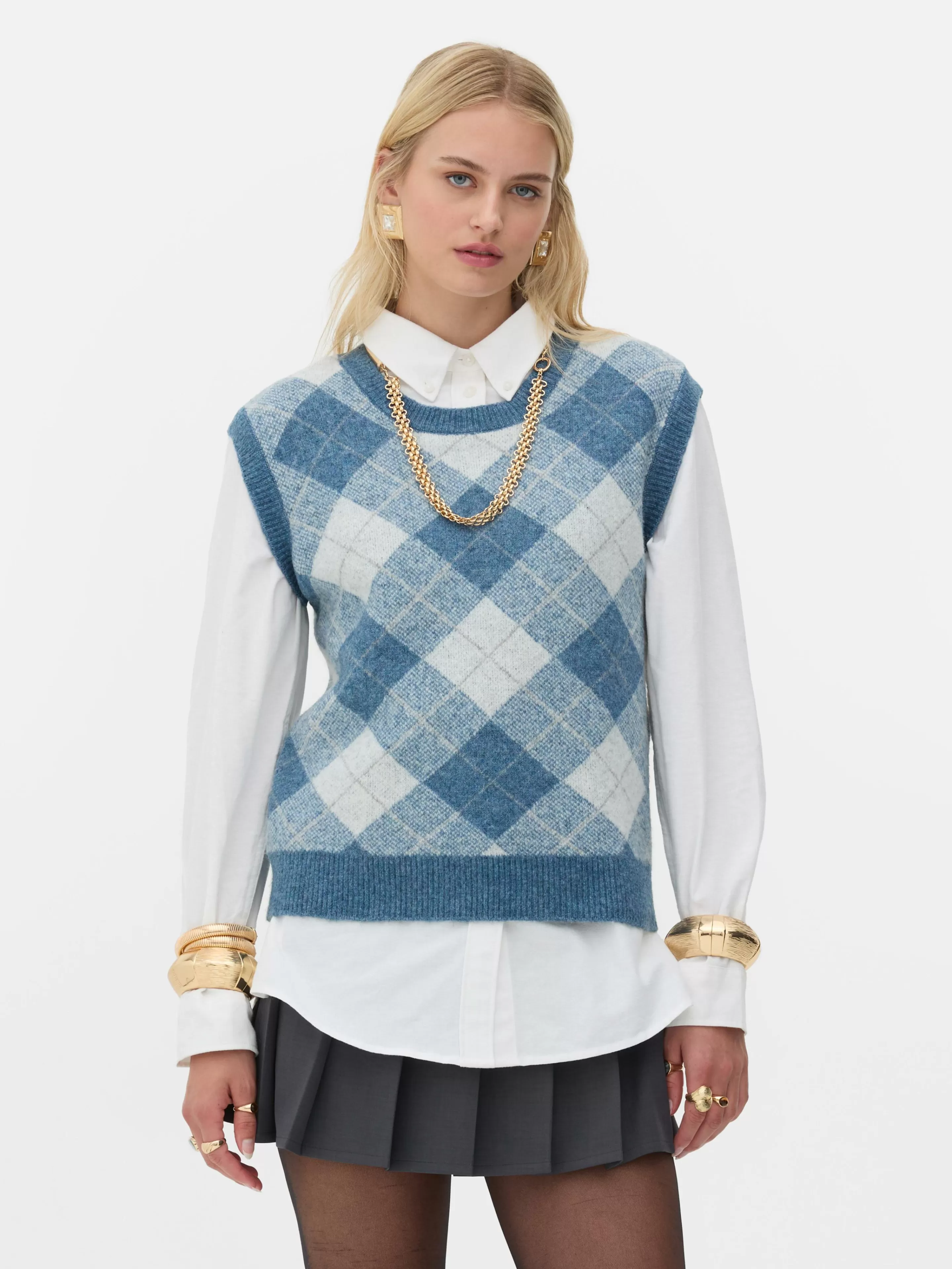 Primark Pullover Und Cardigans | „Rita Ora“ Strickweste Mit Argylemuster Blau