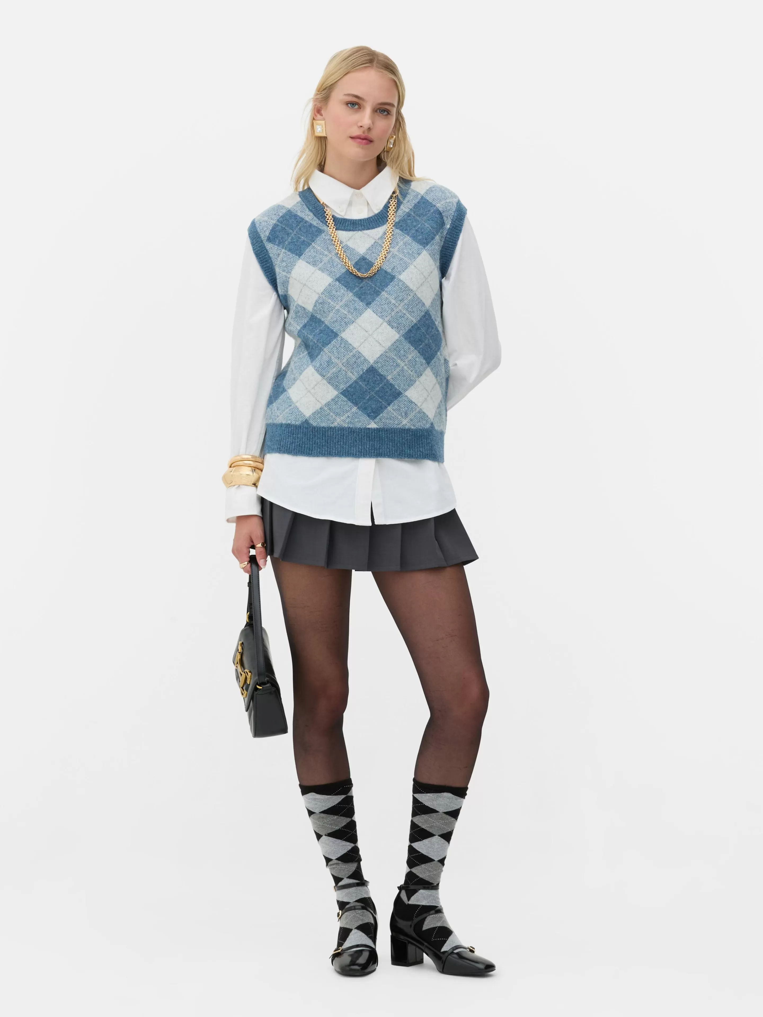 Primark Pullover Und Cardigans | „Rita Ora“ Strickweste Mit Argylemuster Blau