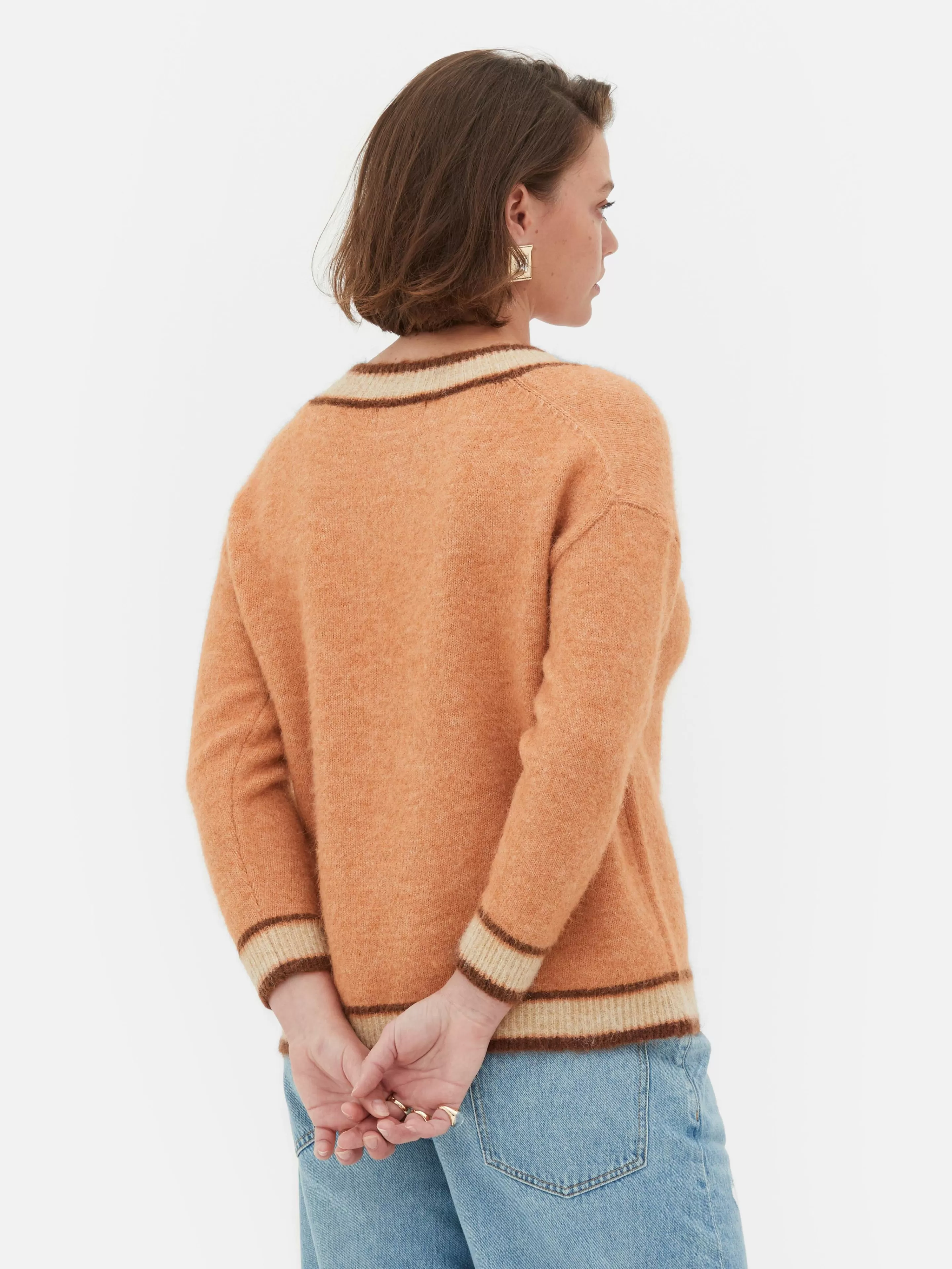 Primark Pullover Und Cardigans | „Rita Ora“ Vintage-Pullover Mit V-Ausschnitt Pfirsichfarben