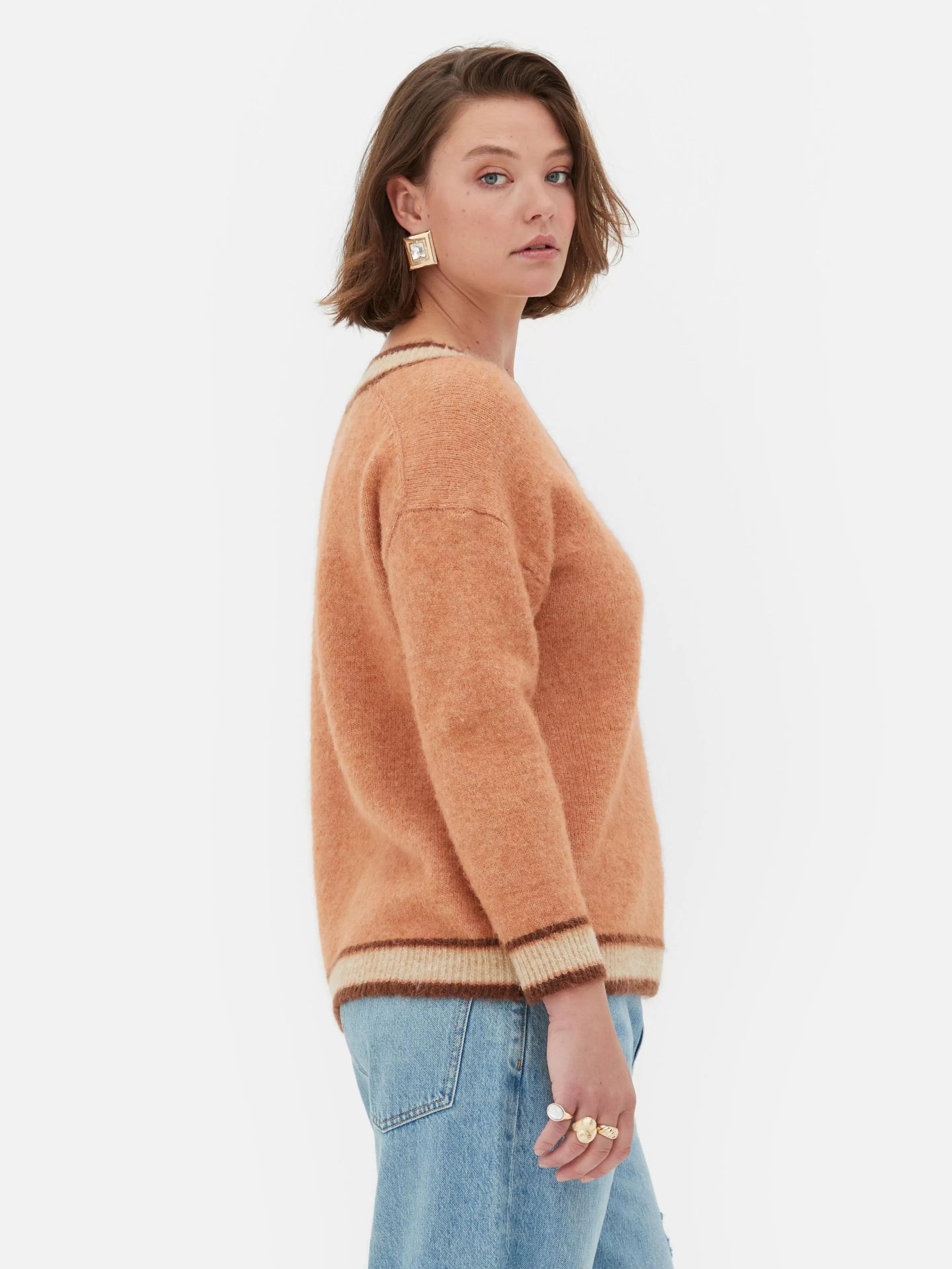 Primark Pullover Und Cardigans | „Rita Ora“ Vintage-Pullover Mit V-Ausschnitt Pfirsichfarben