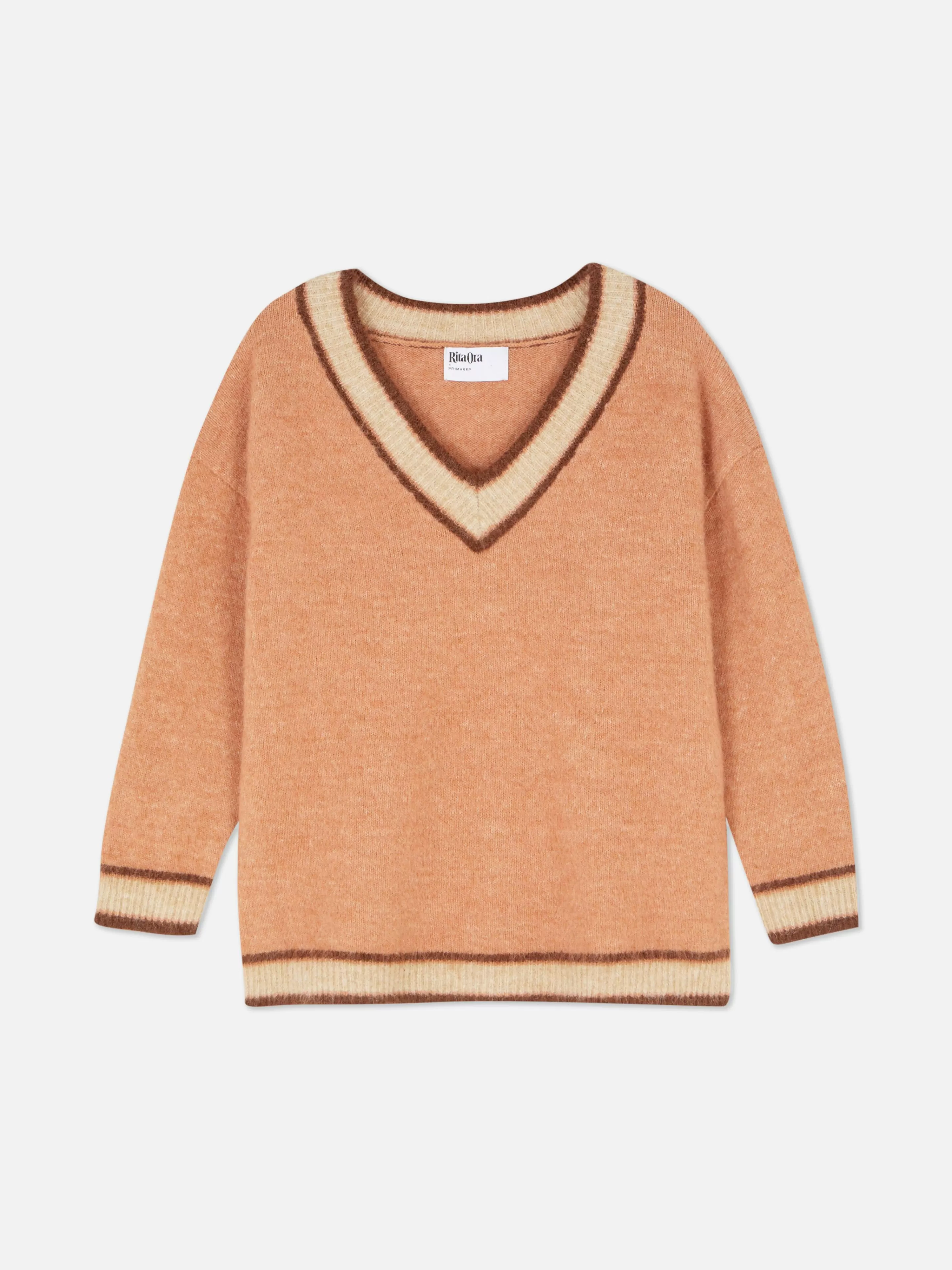Primark Pullover Und Cardigans | „Rita Ora“ Vintage-Pullover Mit V-Ausschnitt Pfirsichfarben