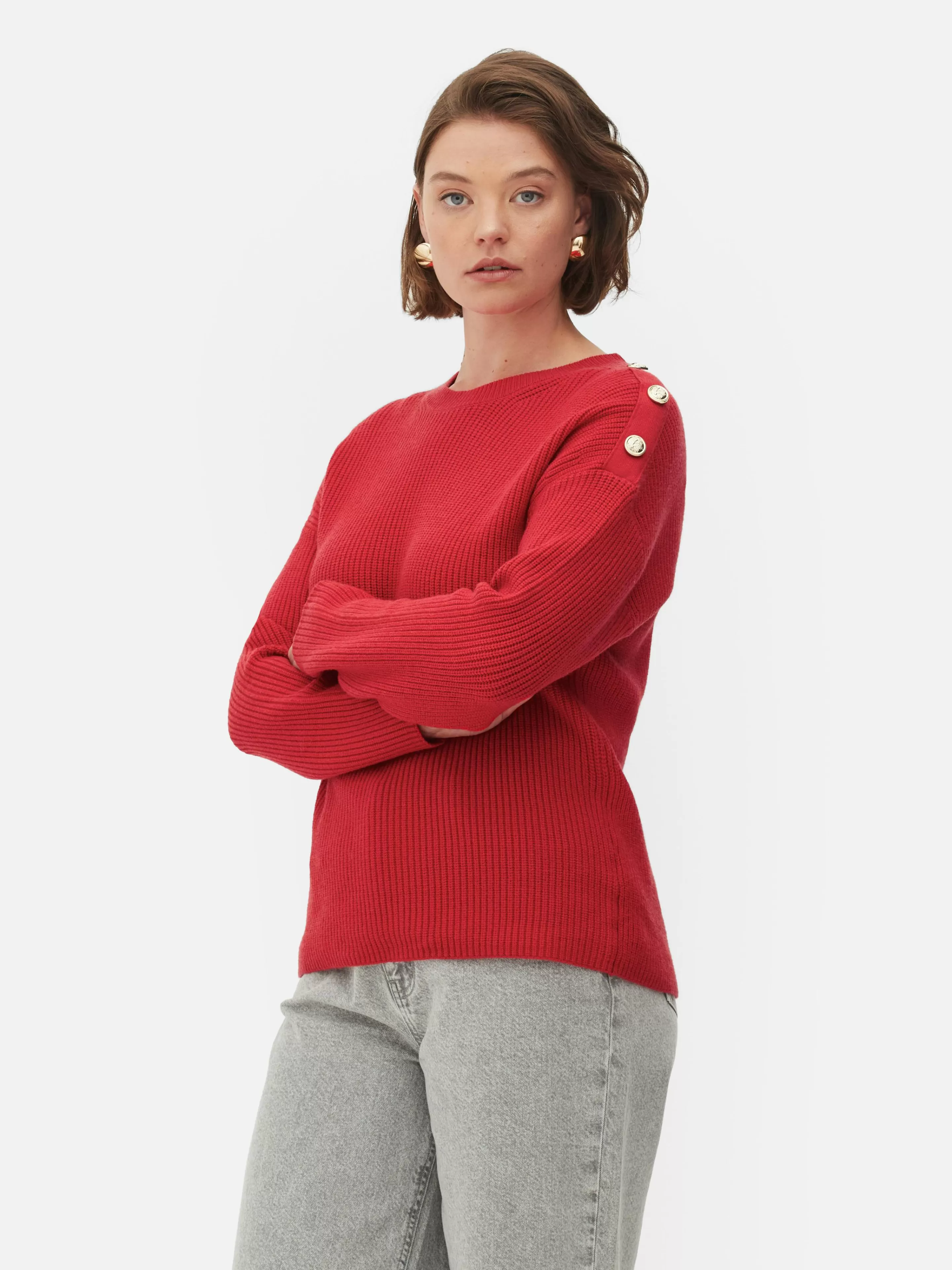 Primark Pullover Und Cardigans | Rundhalspullover Mit Knopfdetail Rot