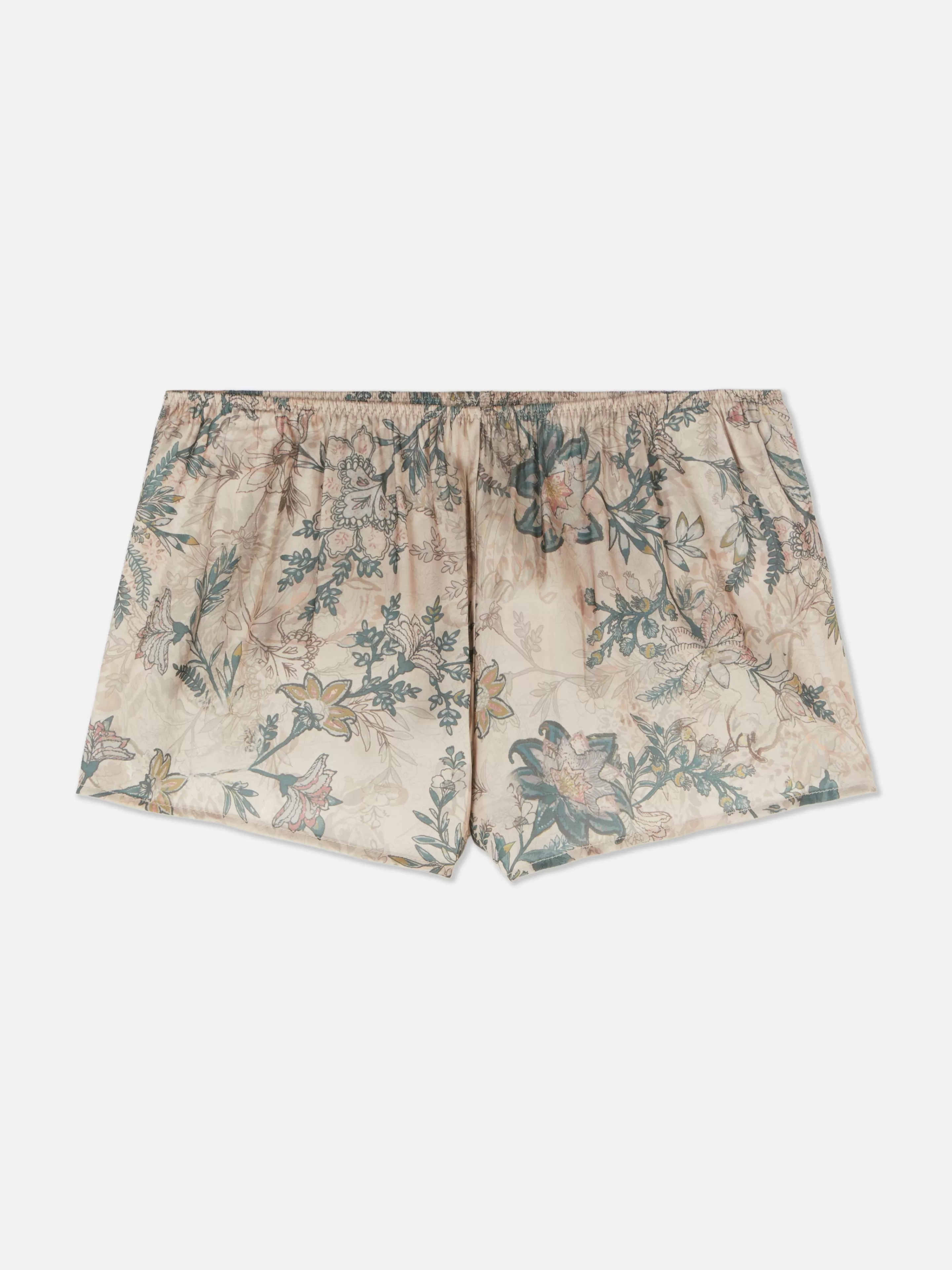 Primark Schlafanzughosen | Satin-Schlafanzugshorts Mit Blumenmuster Khakifarben