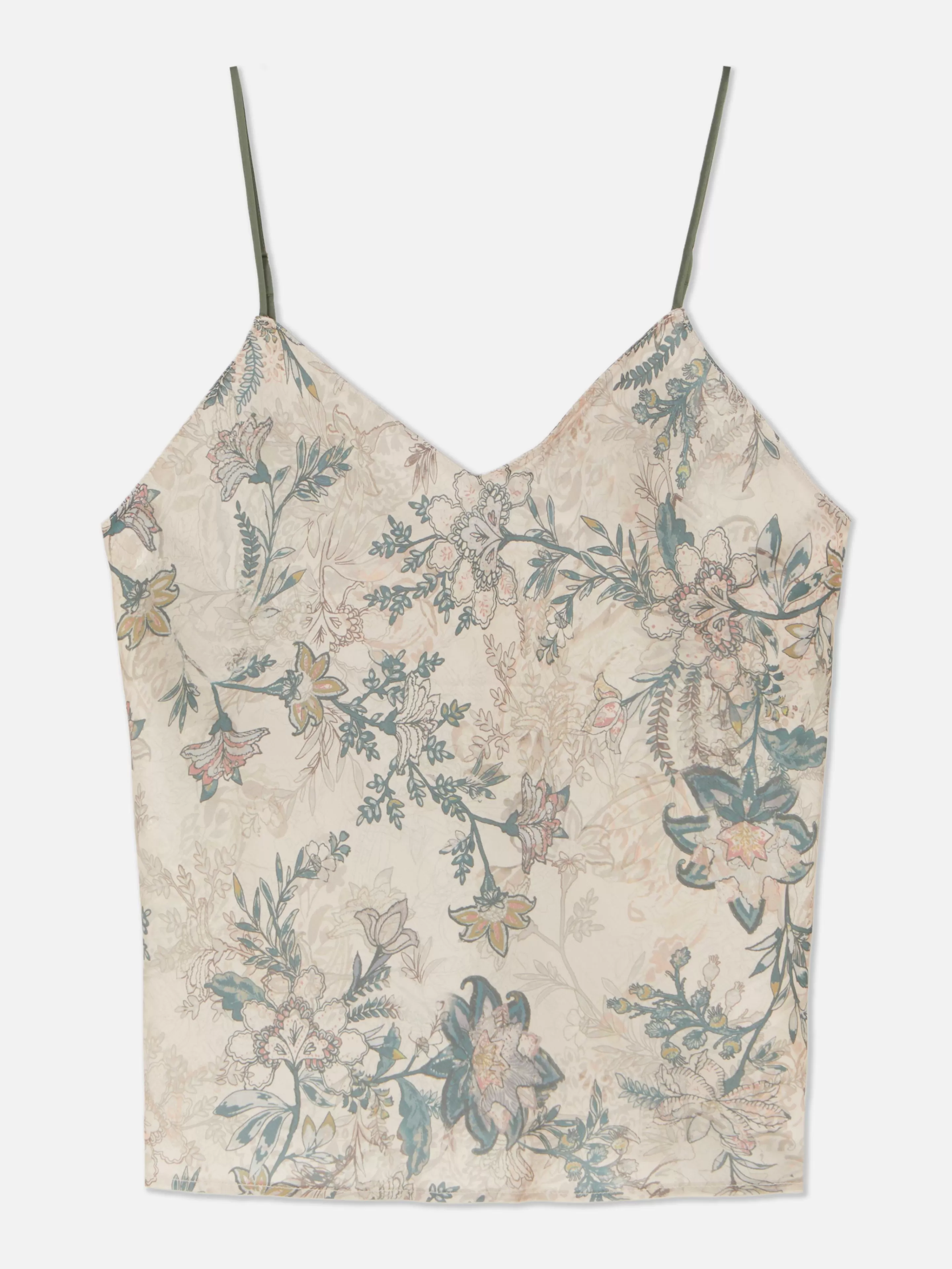 Primark Schlafanzugoberteile | Satin-Schlaftop Mit Blumenmuster Khakifarben