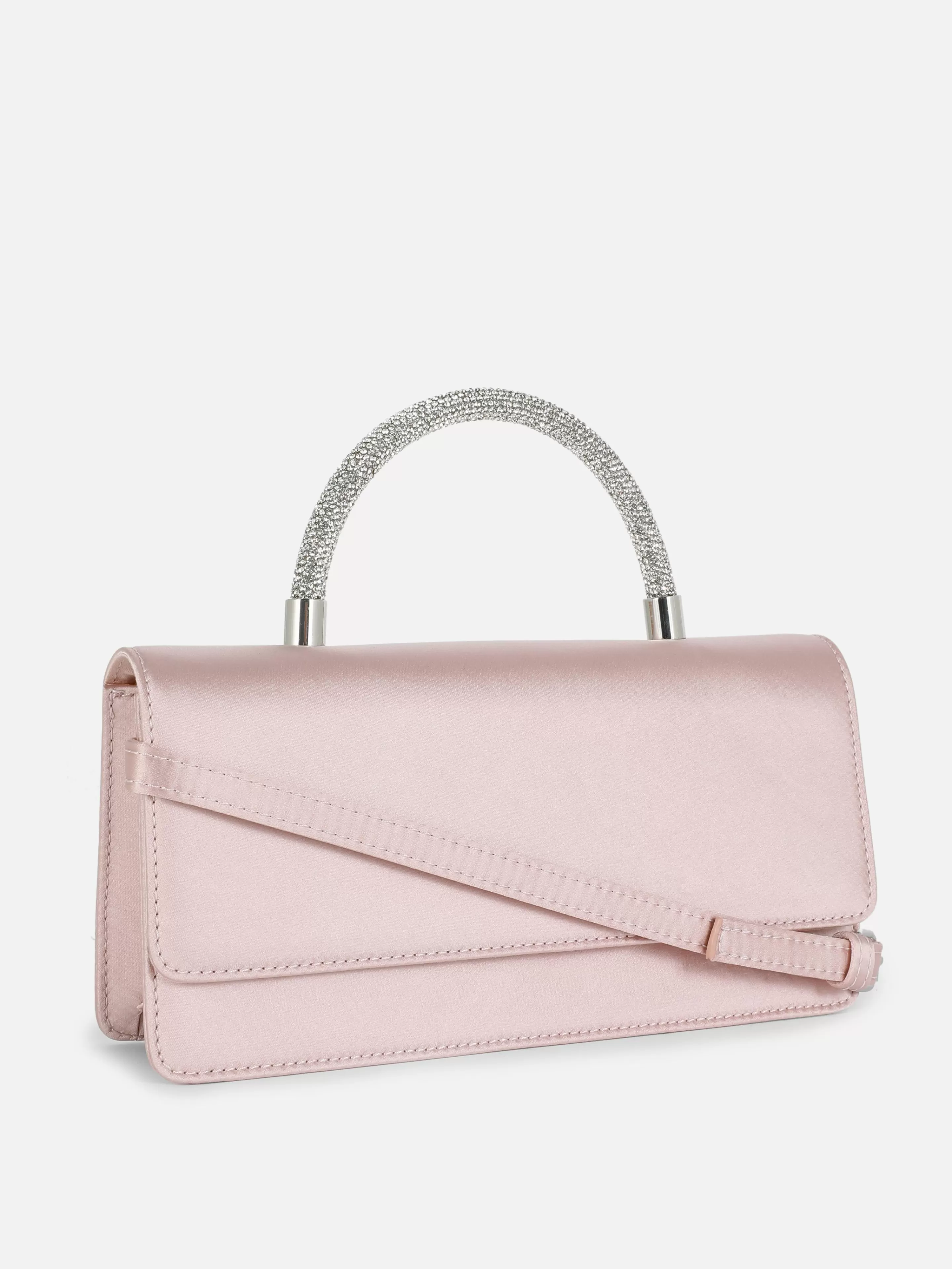 Primark Taschen Und Portemonnaies | Satin-Umhängetasche Mit Strassbesetztem Griff Rosa